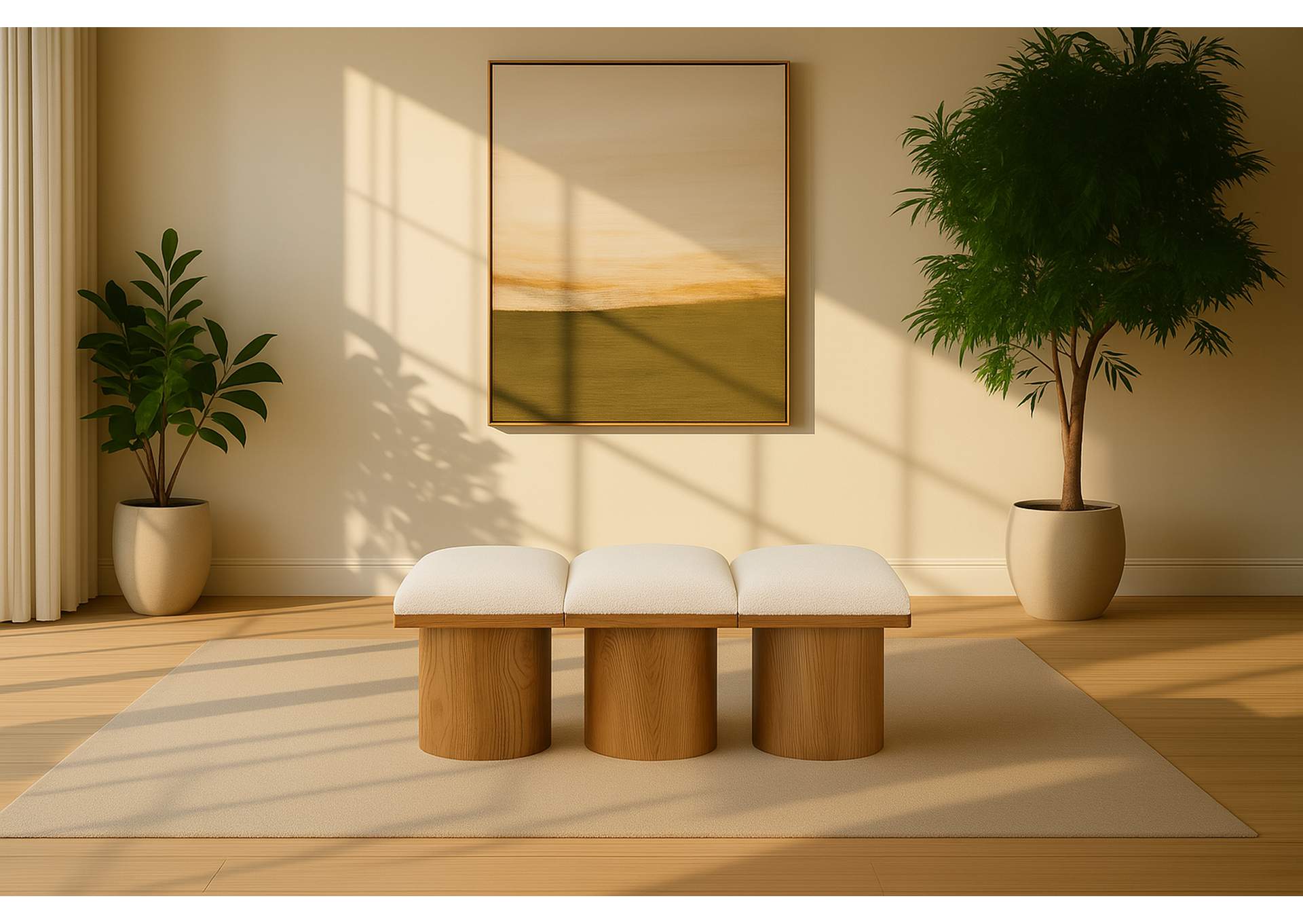 Pavilion Cream Boucle Fabric Bench,Meridian Furniture