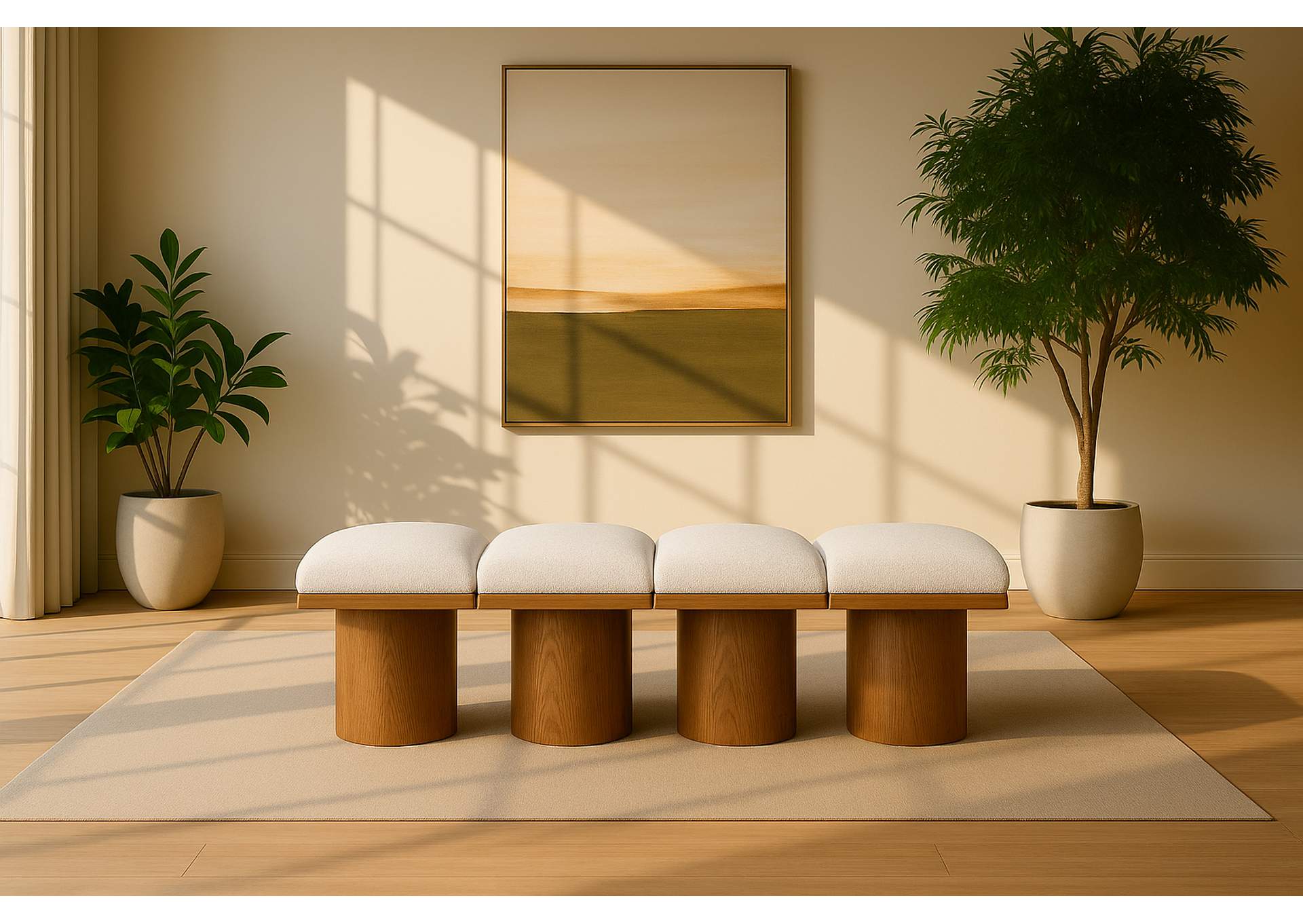 Pavilion Cream Boucle Fabric Bench,Meridian Furniture