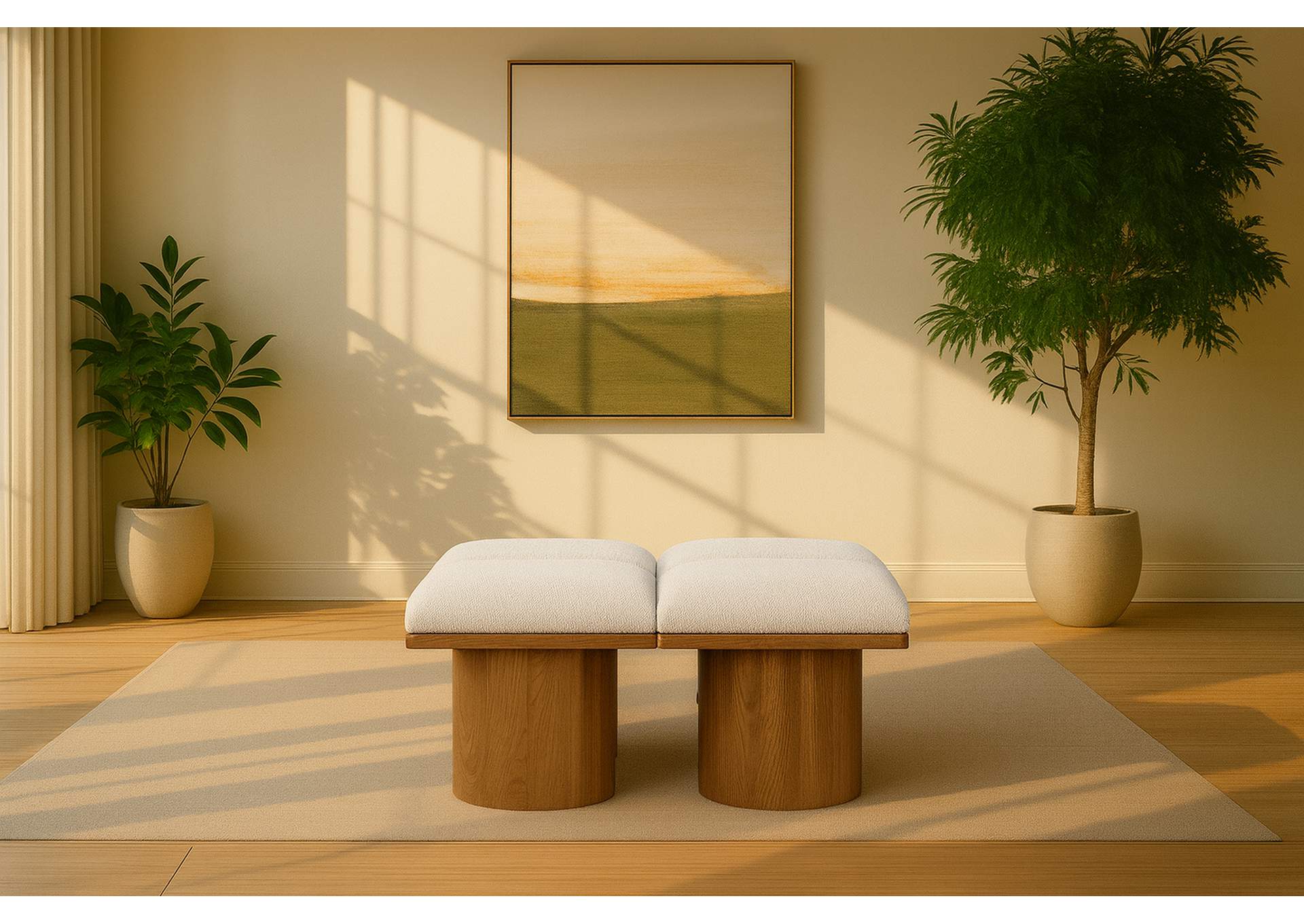 Pavilion Cream Boucle Fabric Bench,Meridian Furniture