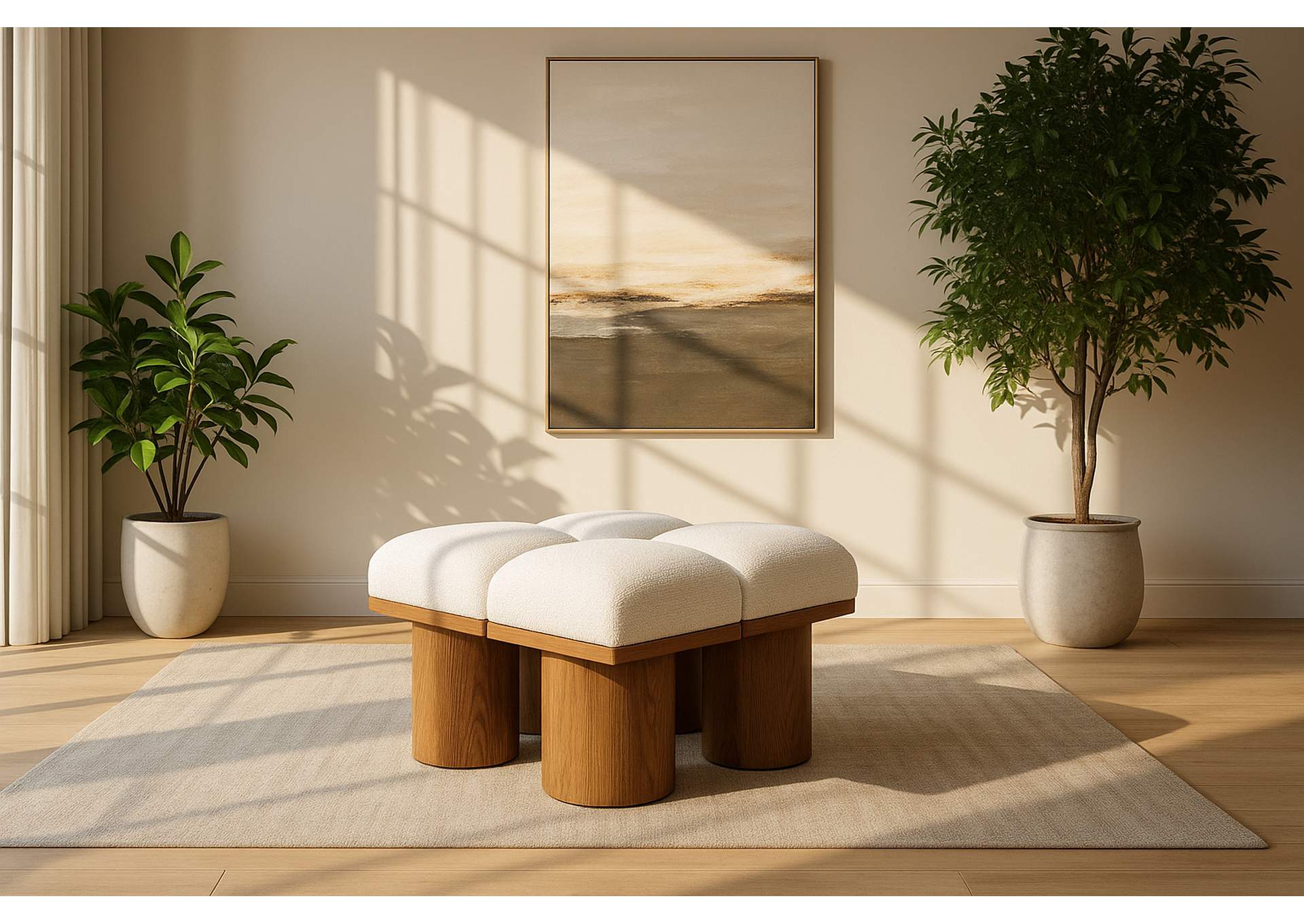 Pavilion Cream Boucle Fabric Bench,Meridian Furniture