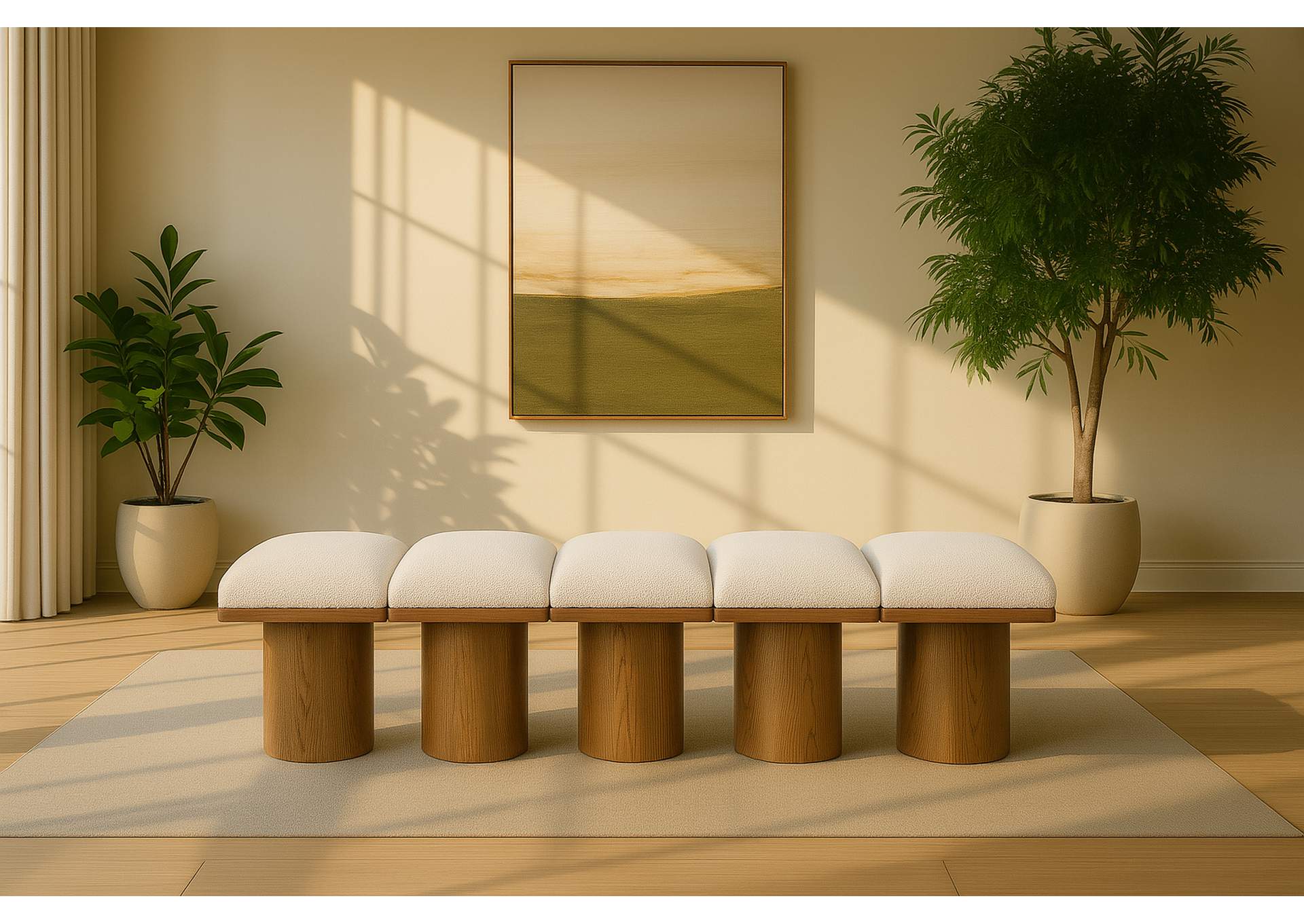 Pavilion Cream Boucle Fabric Bench,Meridian Furniture