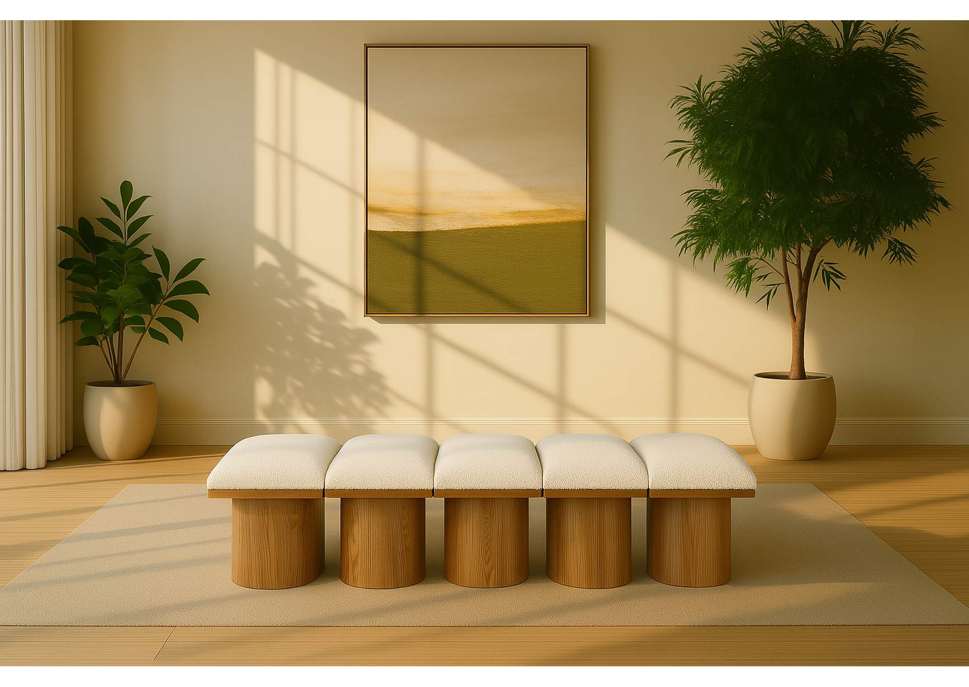 Pavilion Cream Boucle Fabric Bench,Meridian Furniture