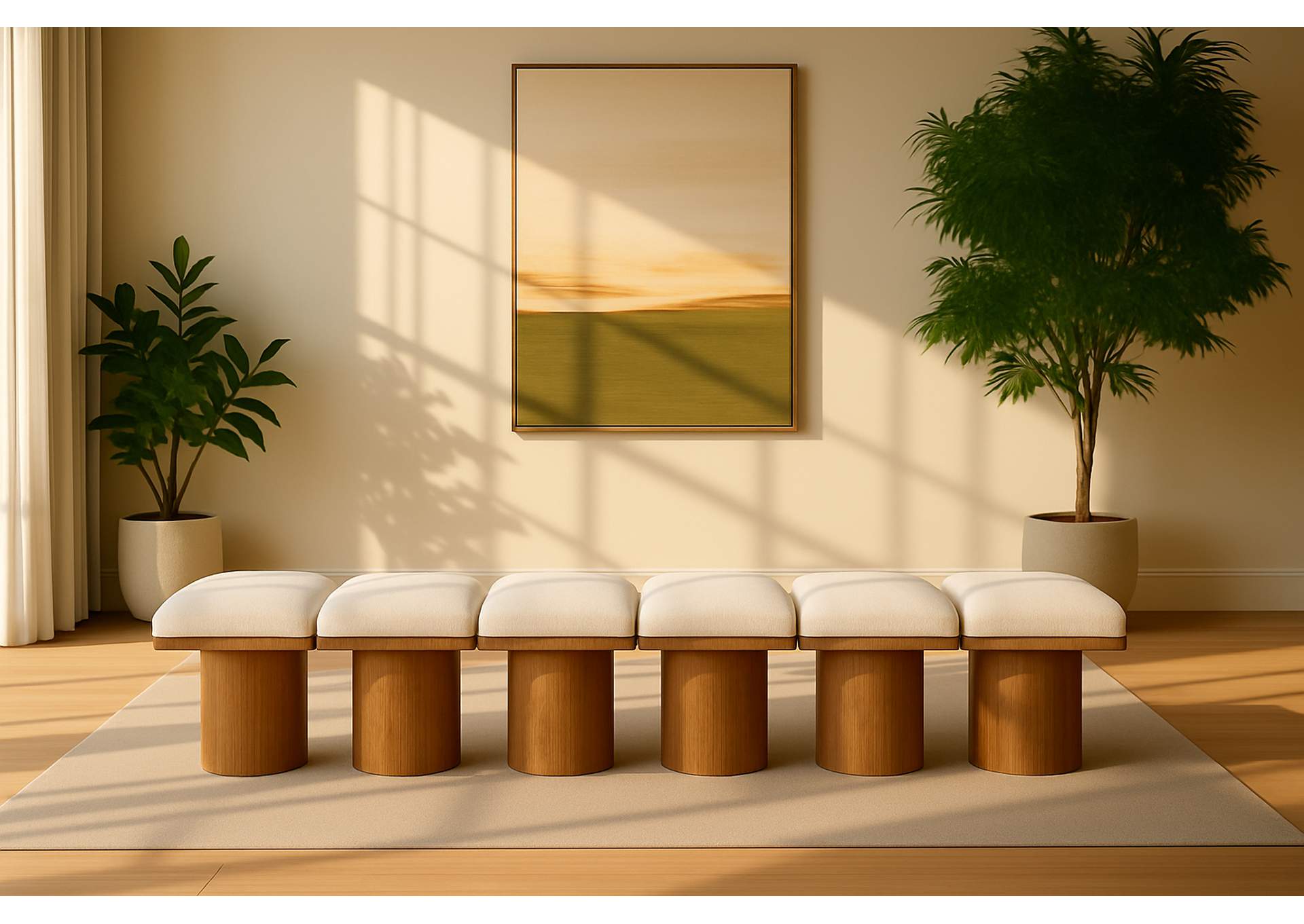 Pavilion Cream Boucle Fabric Bench,Meridian Furniture