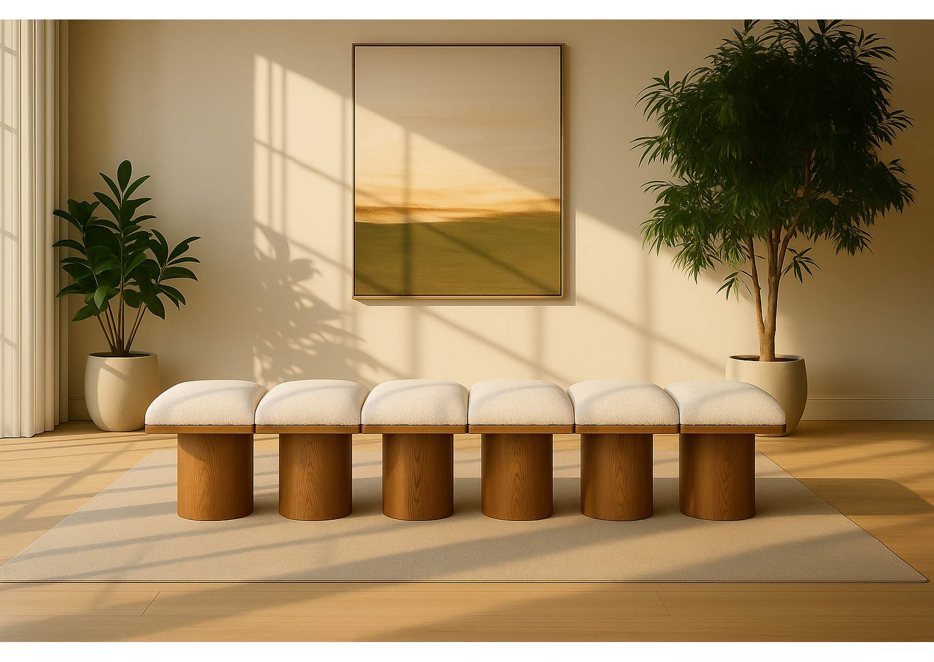 Pavilion Cream Boucle Fabric Bench,Meridian Furniture