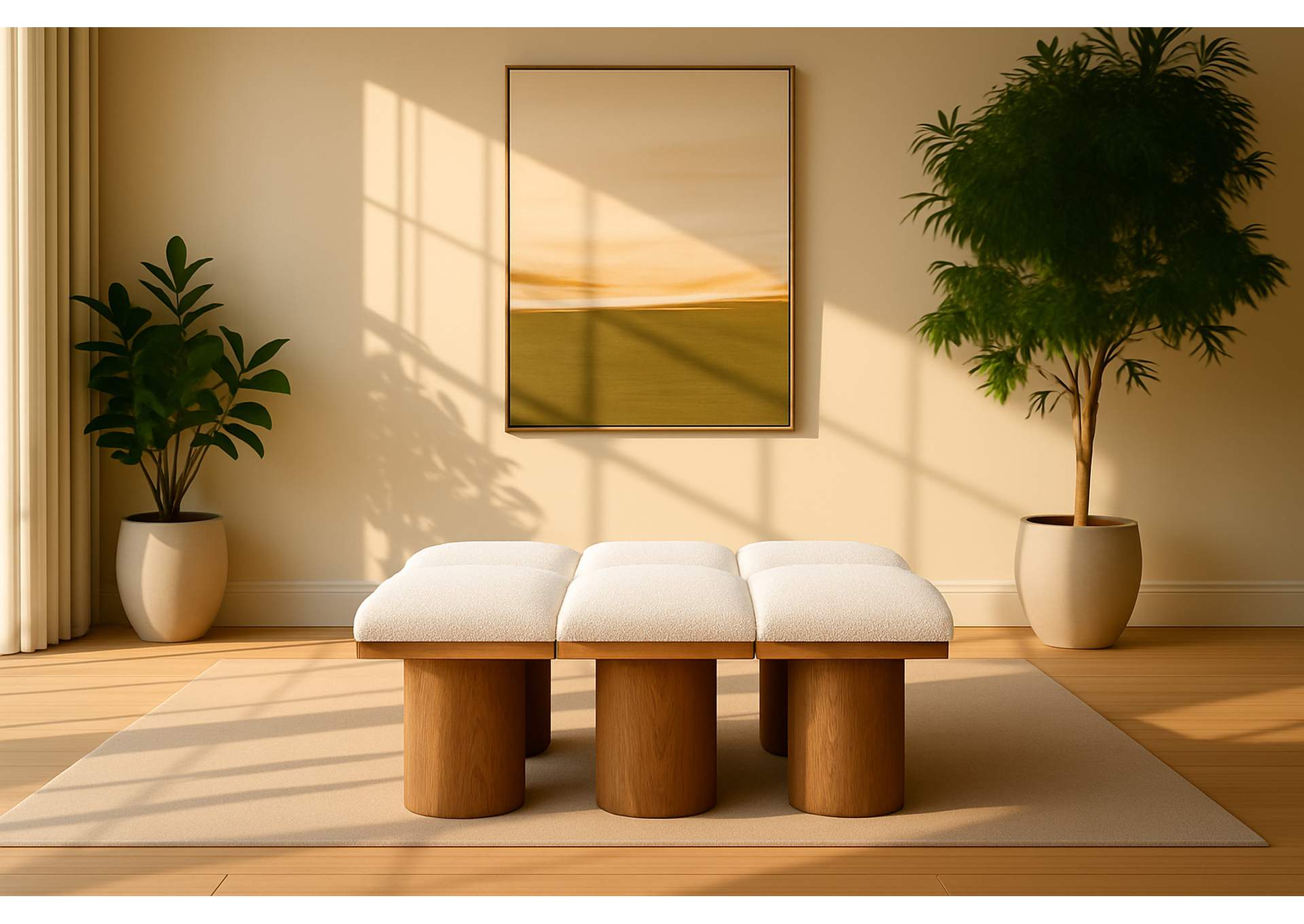 Pavilion Cream Boucle Fabric Bench,Meridian Furniture