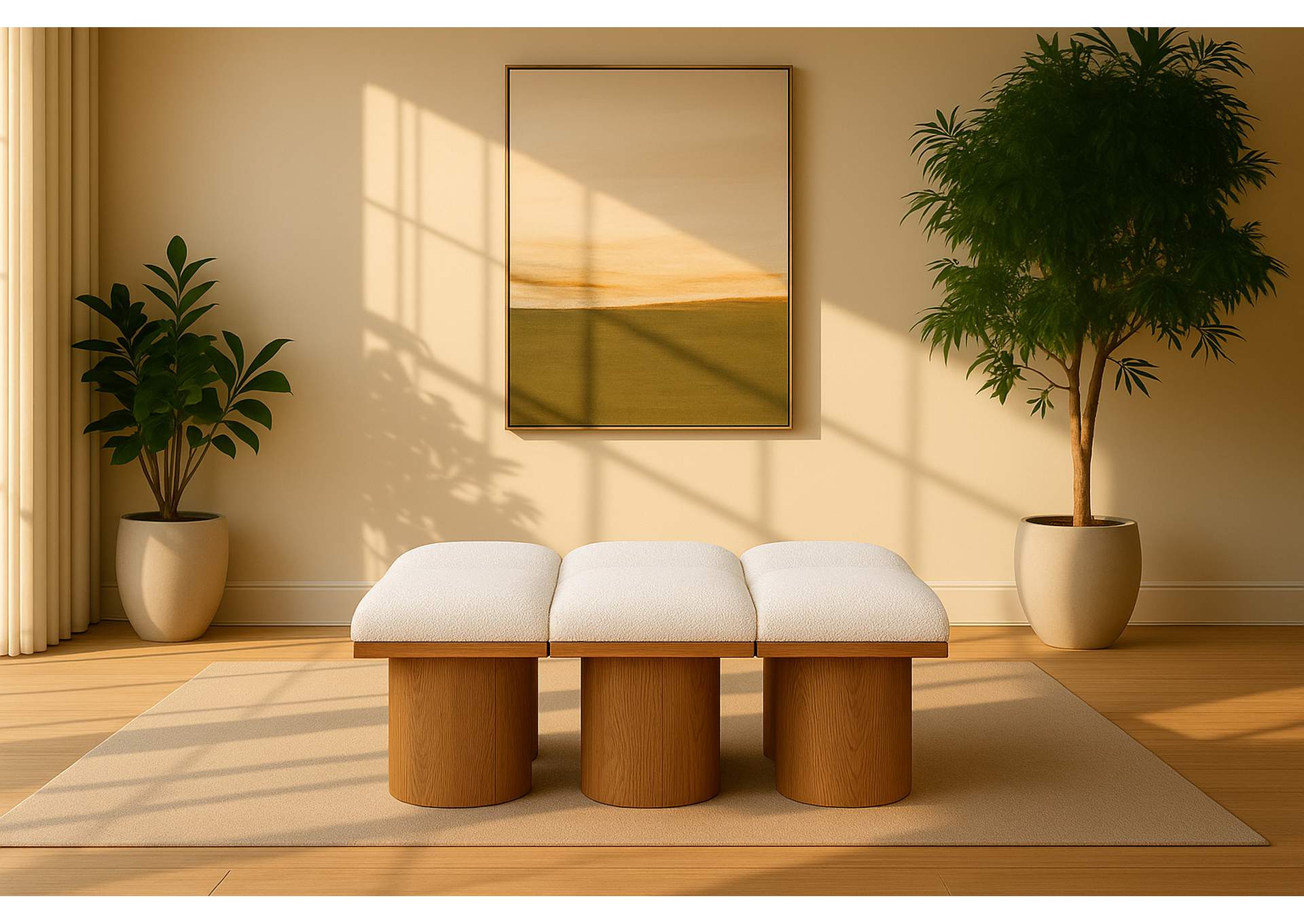 Pavilion Cream Boucle Fabric Bench,Meridian Furniture