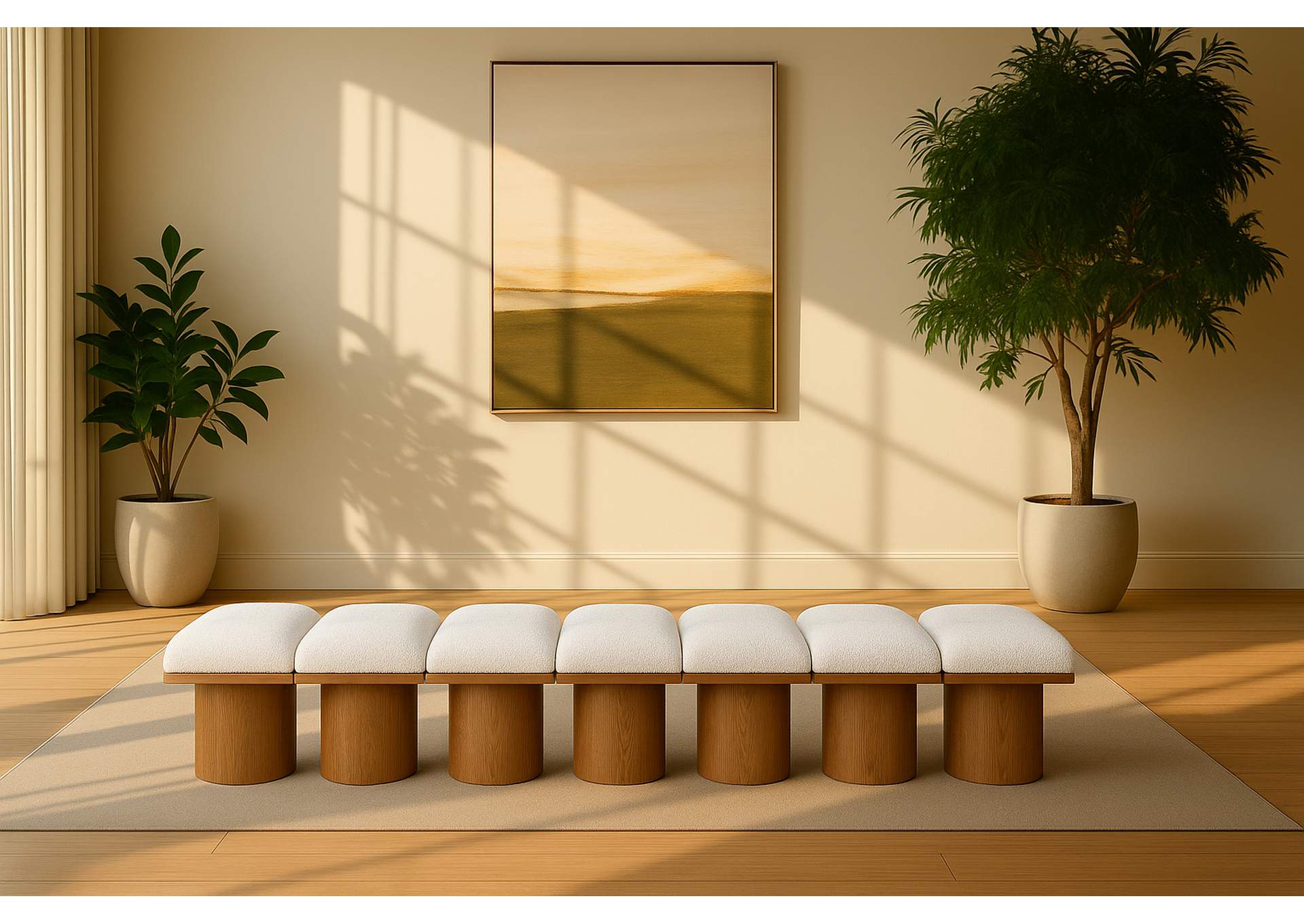 Pavilion Cream Boucle Fabric Bench,Meridian Furniture