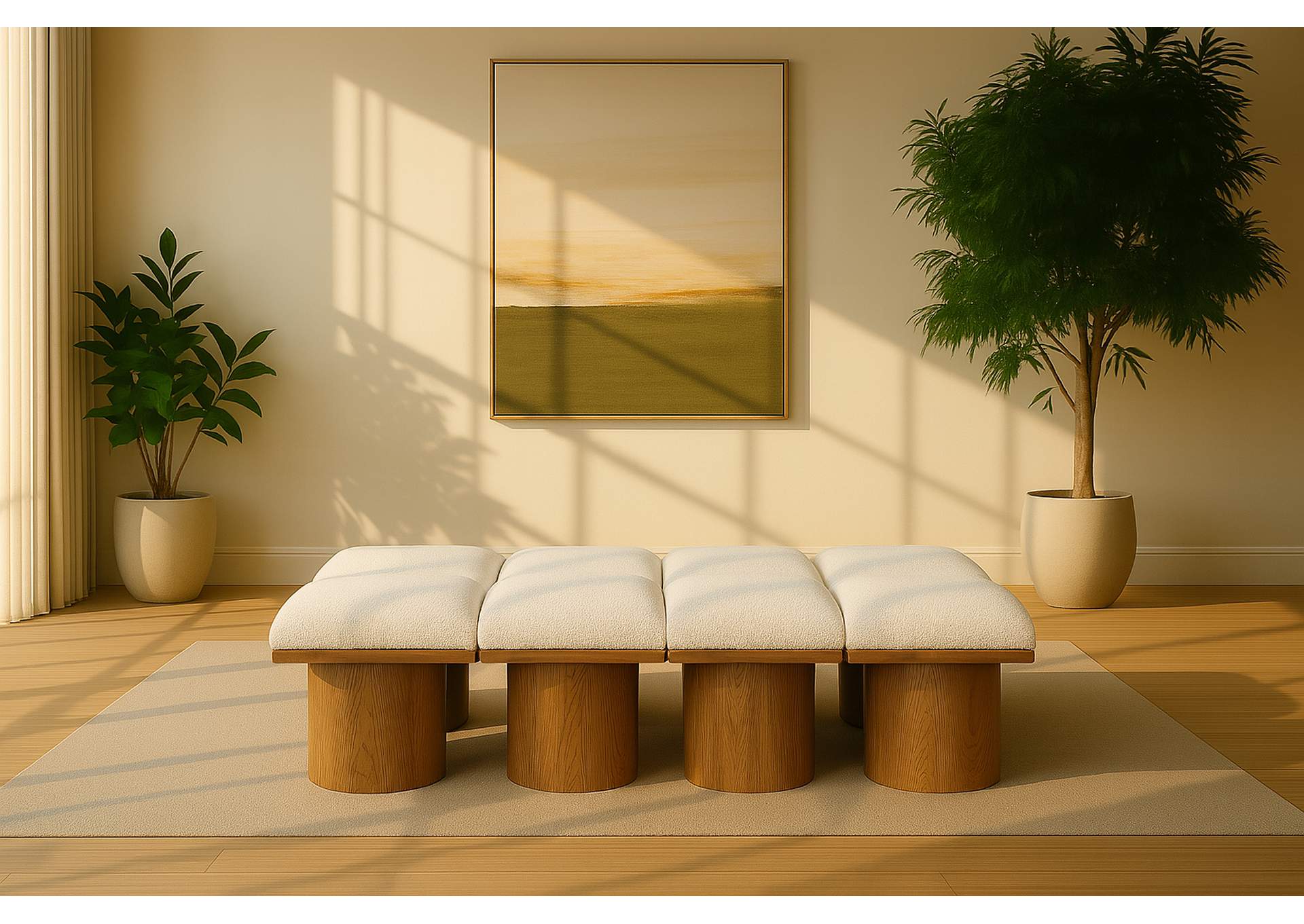 Pavilion Cream Boucle Fabric Bench,Meridian Furniture