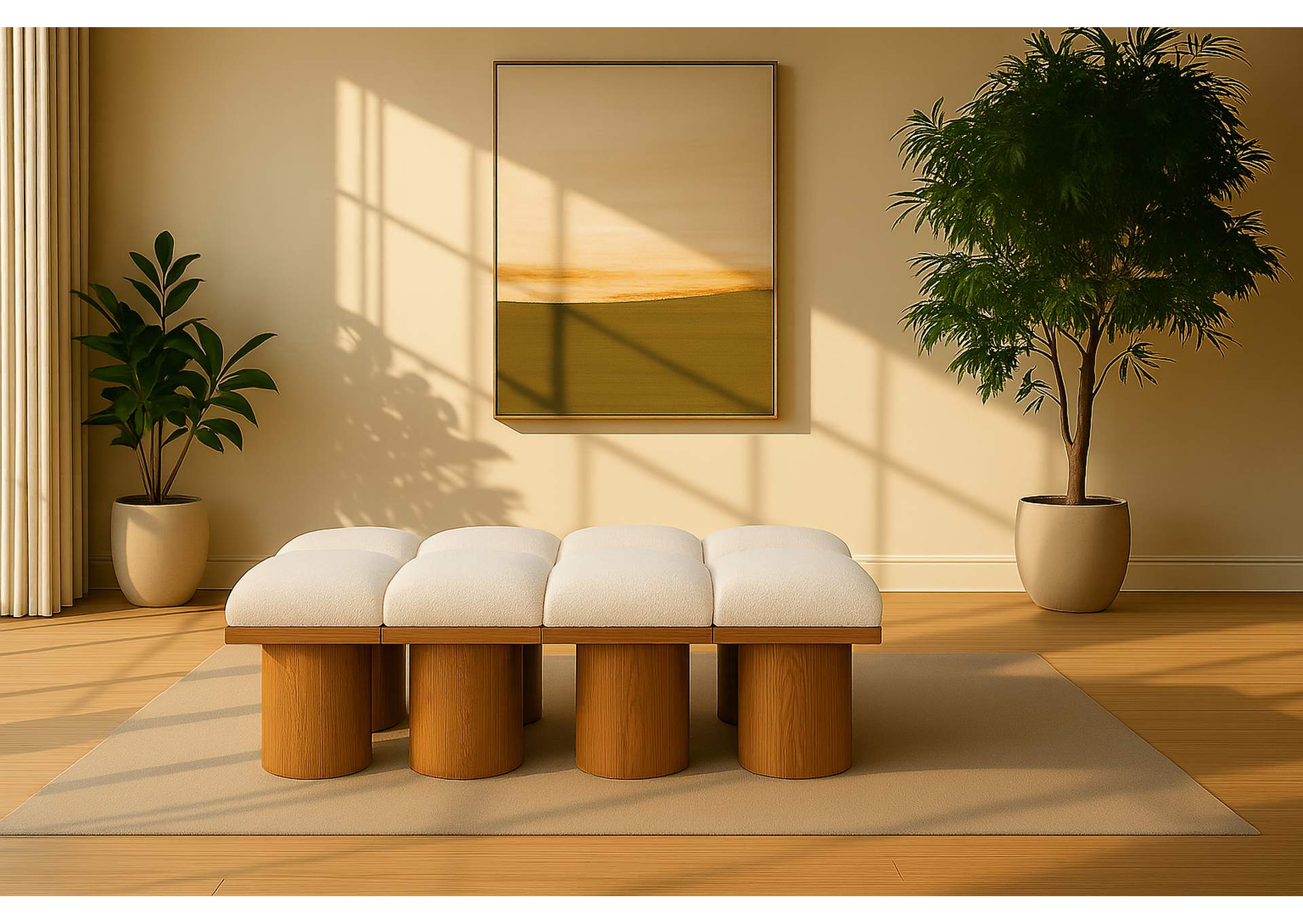 Pavilion Cream Boucle Fabric Bench,Meridian Furniture