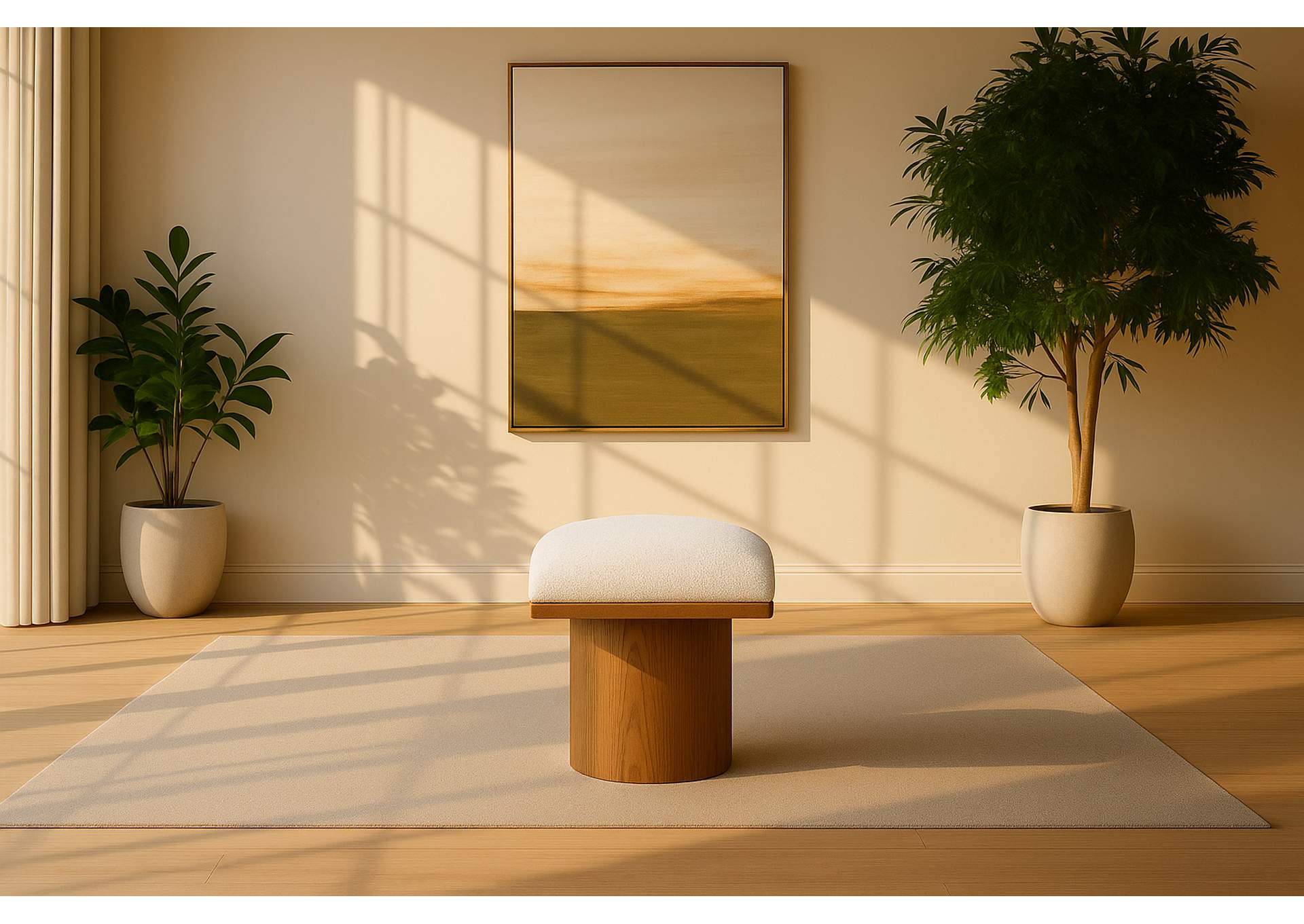 Pavilion Cream Boucle Fabric Bench - Stool,Meridian Furniture