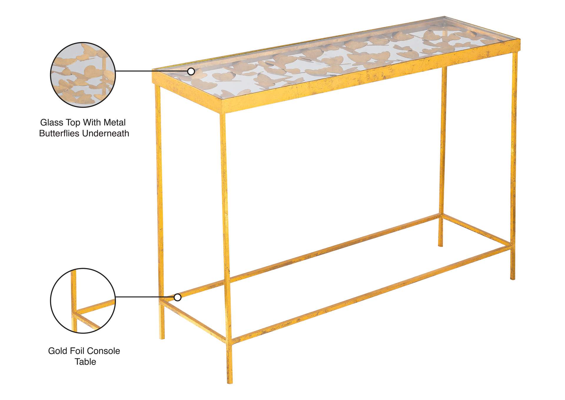 Butterfly Gold Console Table,Meridian Furniture