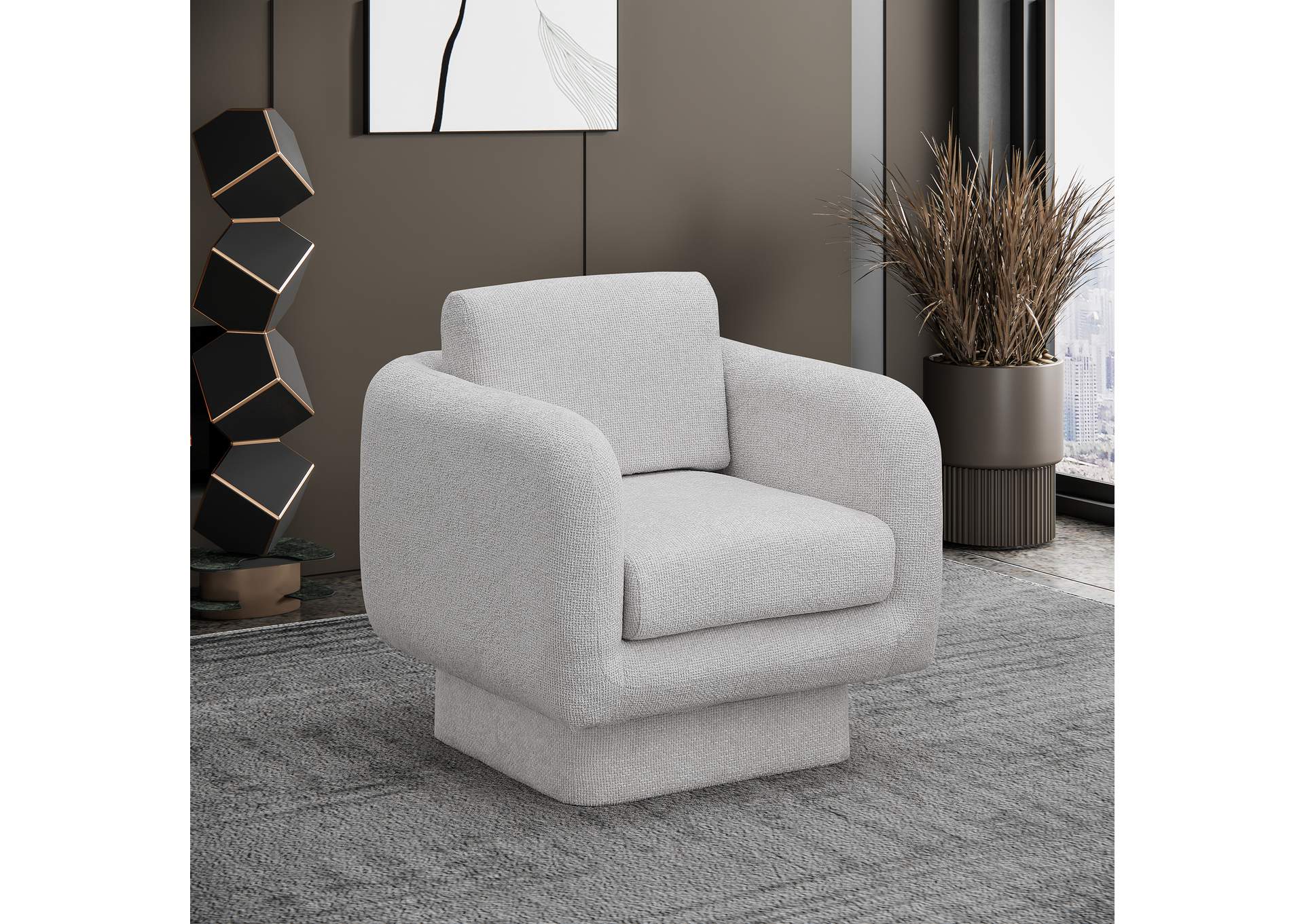 Alessandra Cream Chenille Fabric Swivel Accent Chair,Meridian Furniture