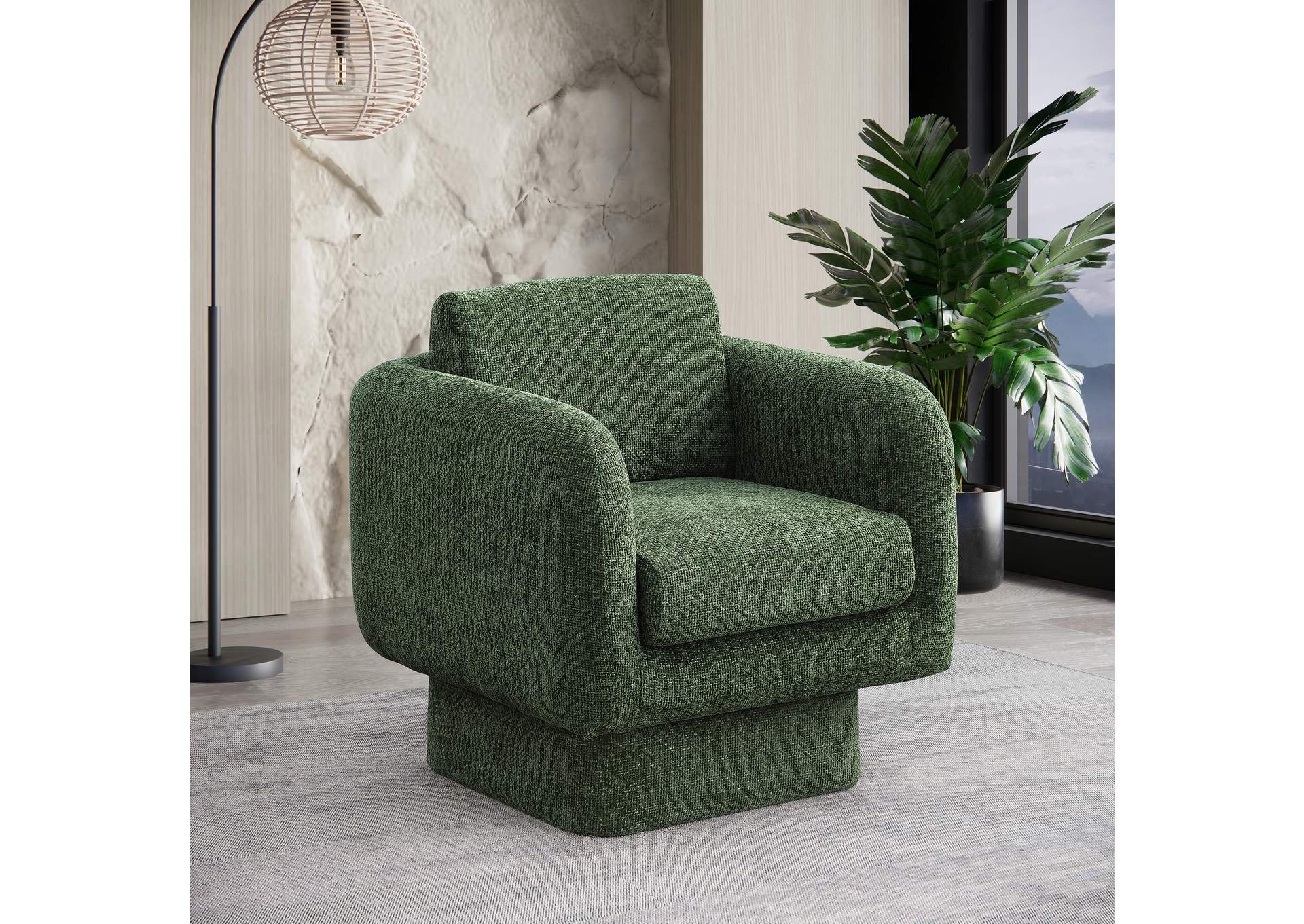 Alessandra Green Chenille Fabric Swivel Accent Chair,Meridian Furniture