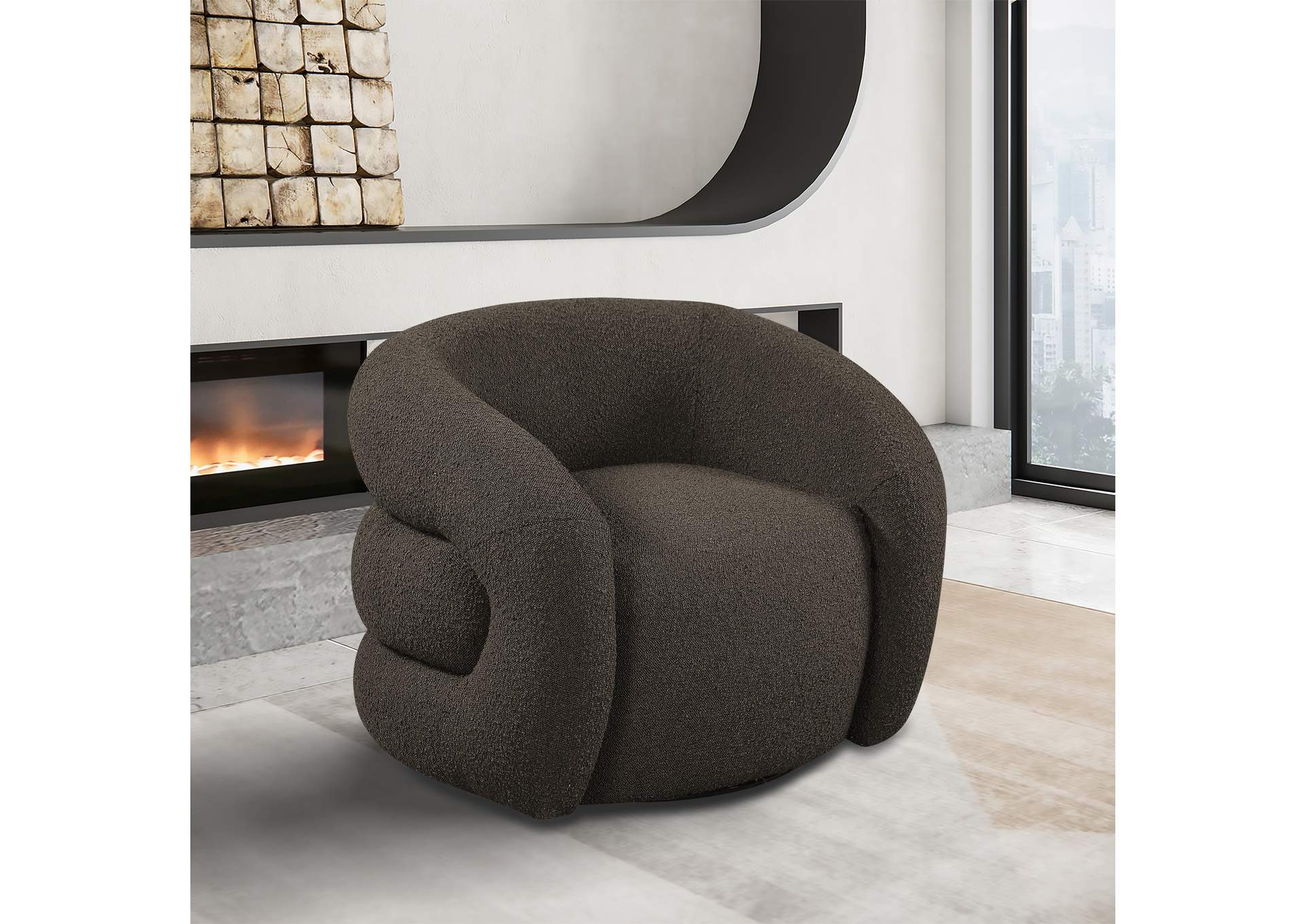 Roxbury Brown Boucle Fabric Swivel Accent Chair,Meridian Furniture