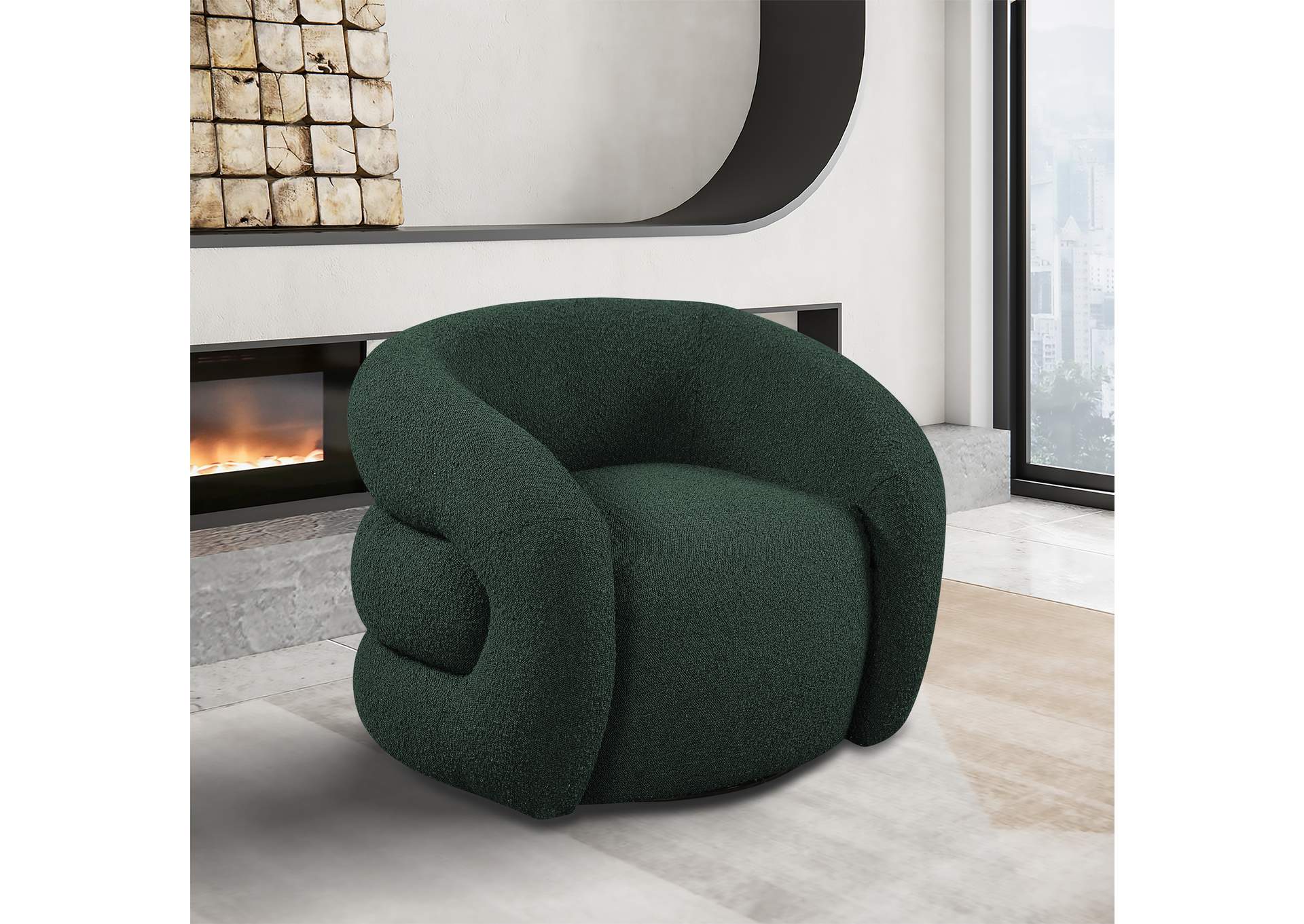 Roxbury Green Boucle Fabric Swivel Accent Chair,Meridian Furniture