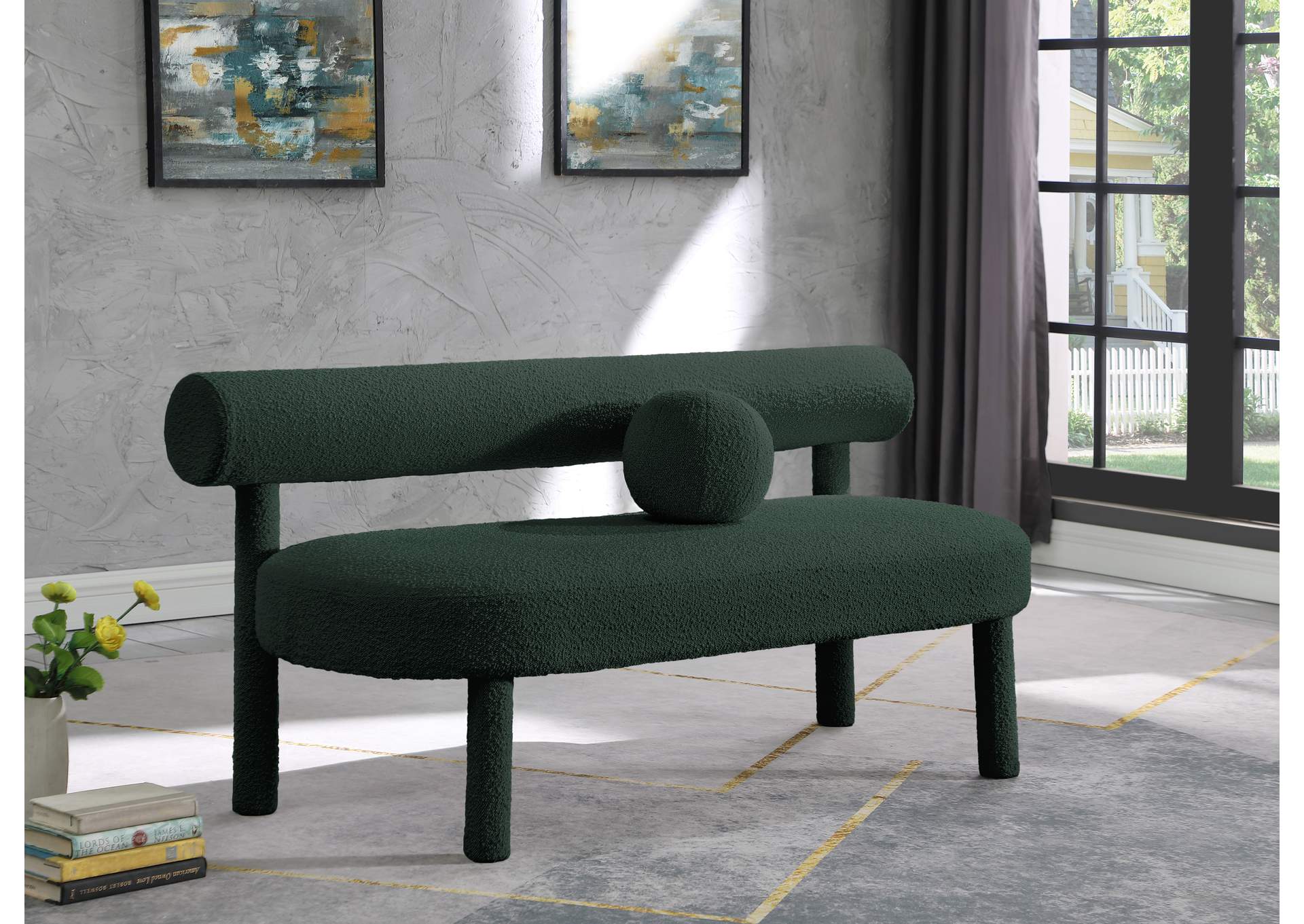 Parlor Green Boucle Fabric Bench,Meridian Furniture