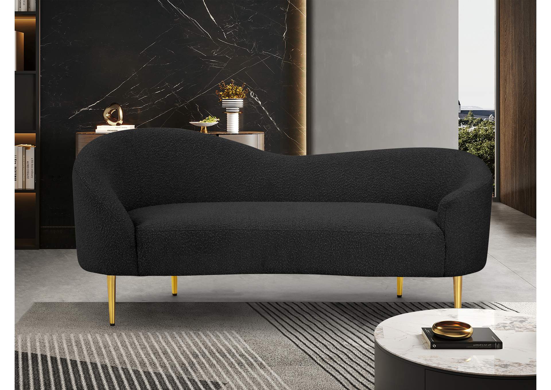 Ritz Black Boucle Fabric Loveseat,Meridian Furniture