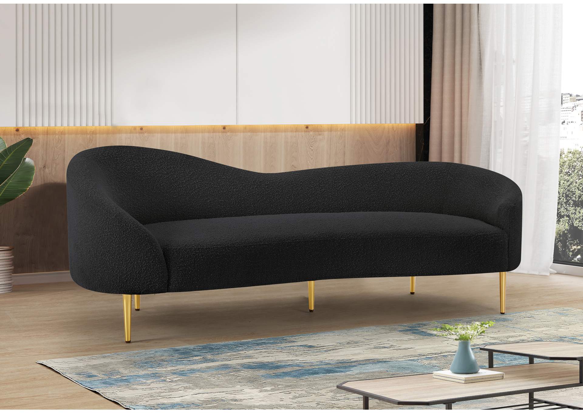 Ritz Black Boucle Fabric Sofa,Meridian Furniture