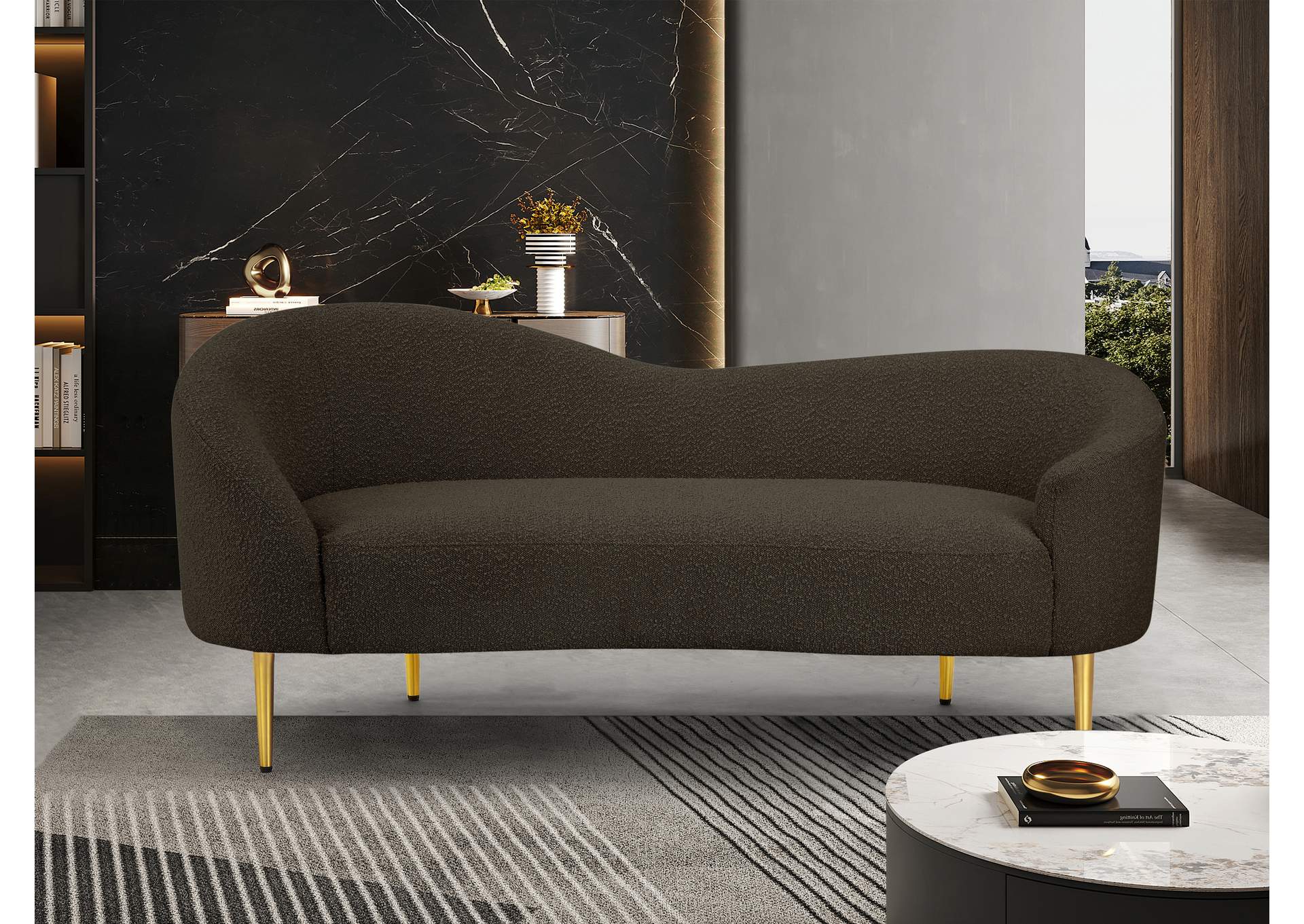 Ritz Brown Boucle Fabric Loveseat,Meridian Furniture