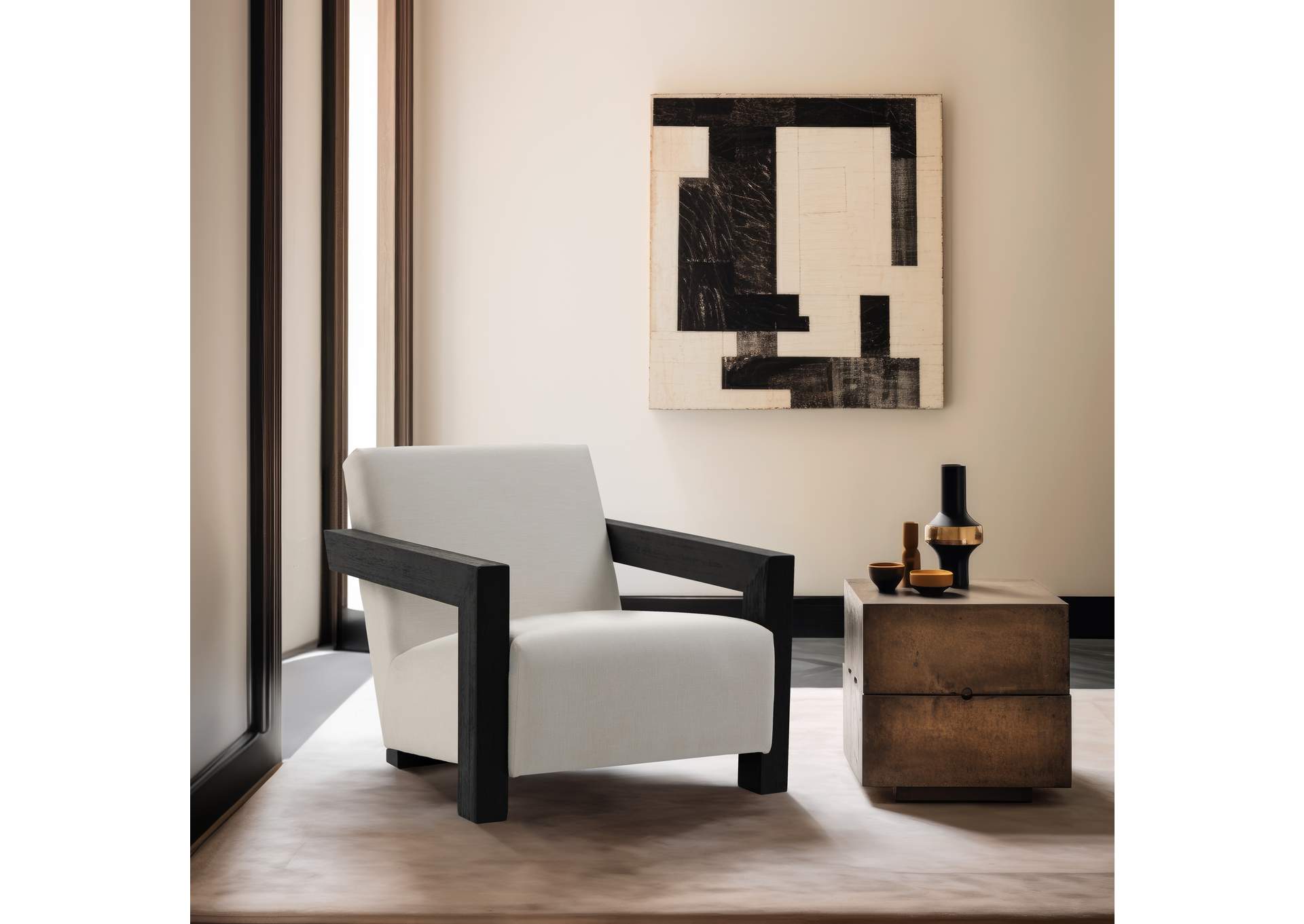 Ward Cream Linen Textured Fabric Accent Chair,Meridian Furniture