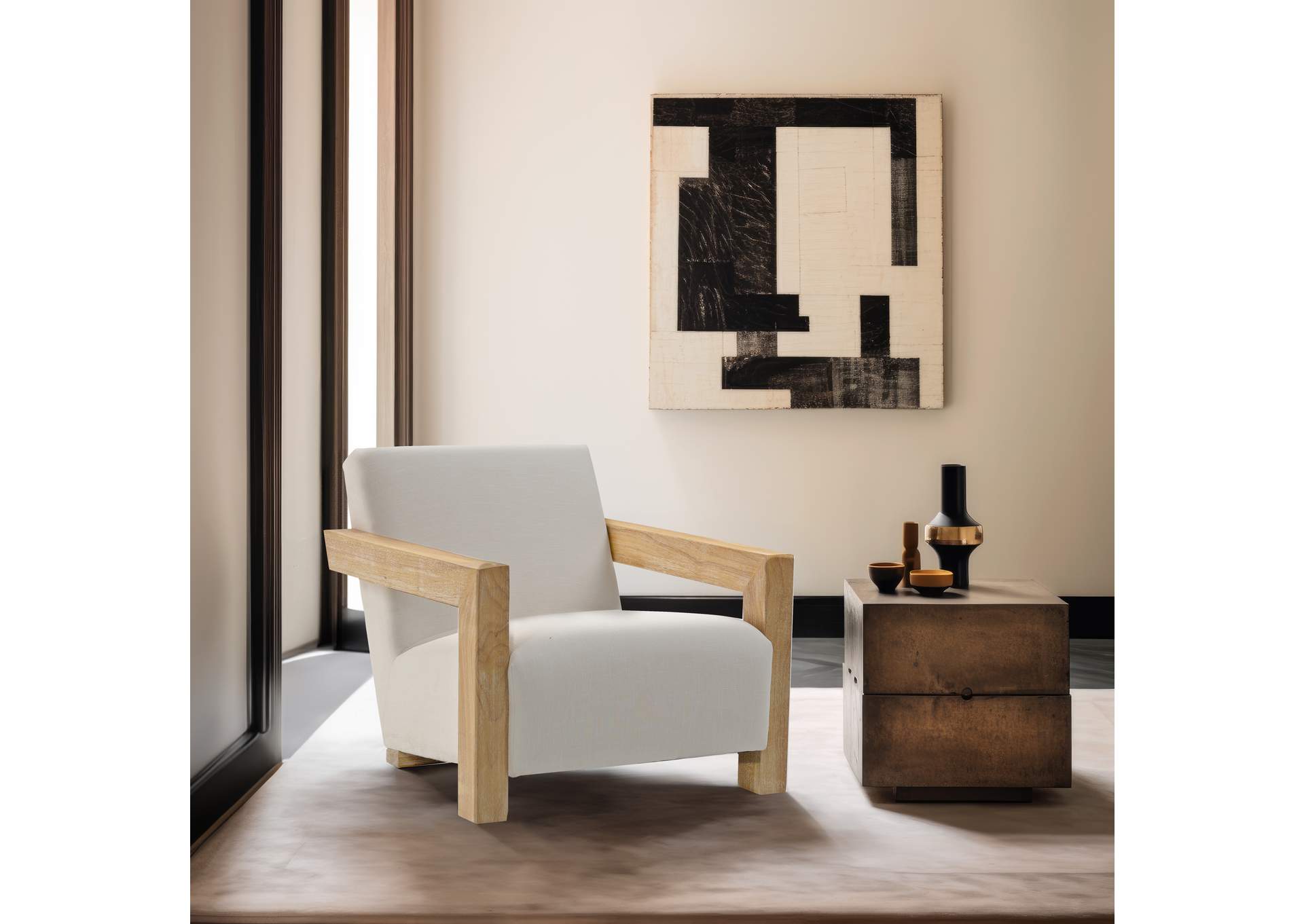 Ward Cream Linen Textured Fabric Accent Chair,Meridian Furniture