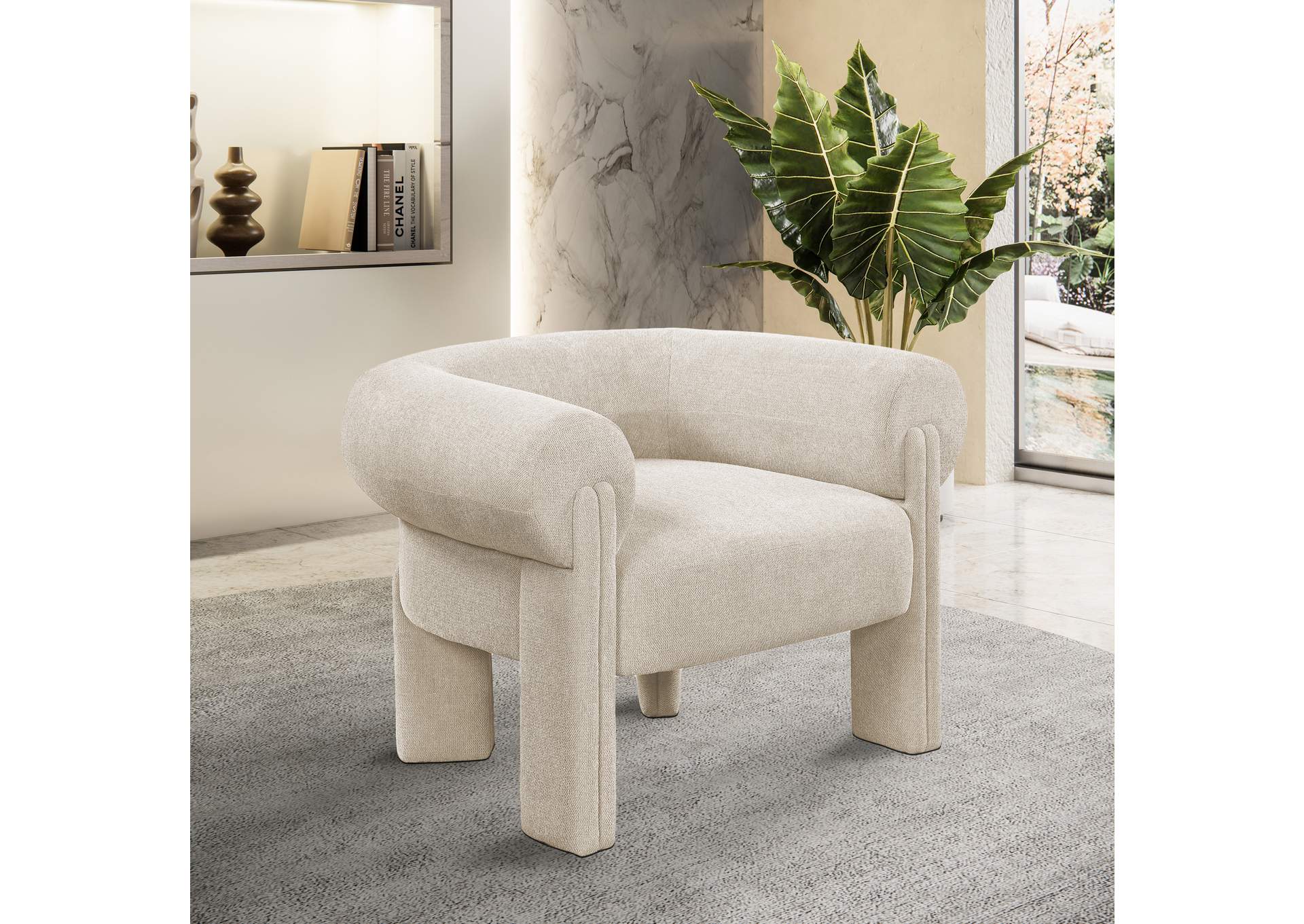 Stefano Beige Polyester Fabric Accent Chair,Meridian Furniture