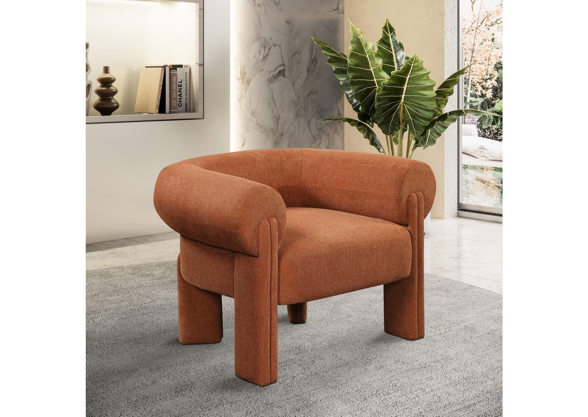 Stefano Cognac Polyester Fabric Accent Chair,Meridian Furniture
