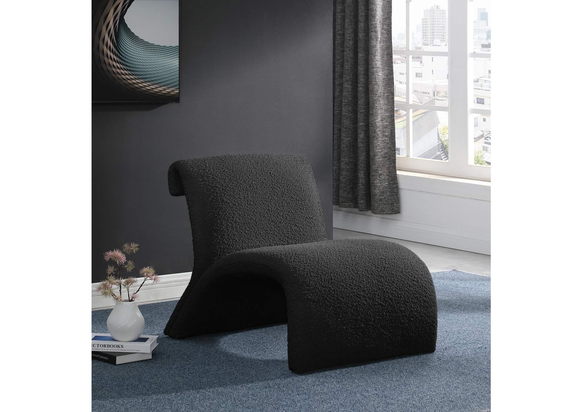 Mulberry Black Boucle Fabric Accent Chair,Meridian Furniture