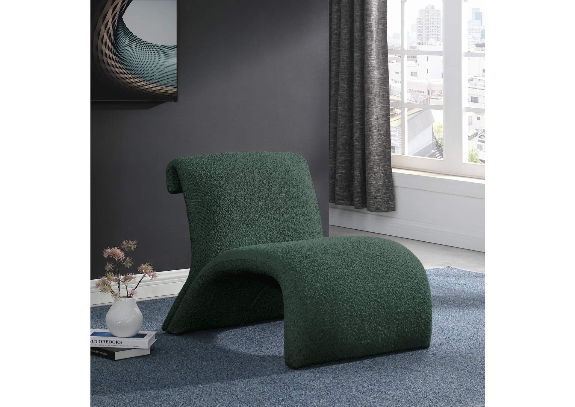 Mulberry Green Boucle Fabric Accent Chair,Meridian Furniture