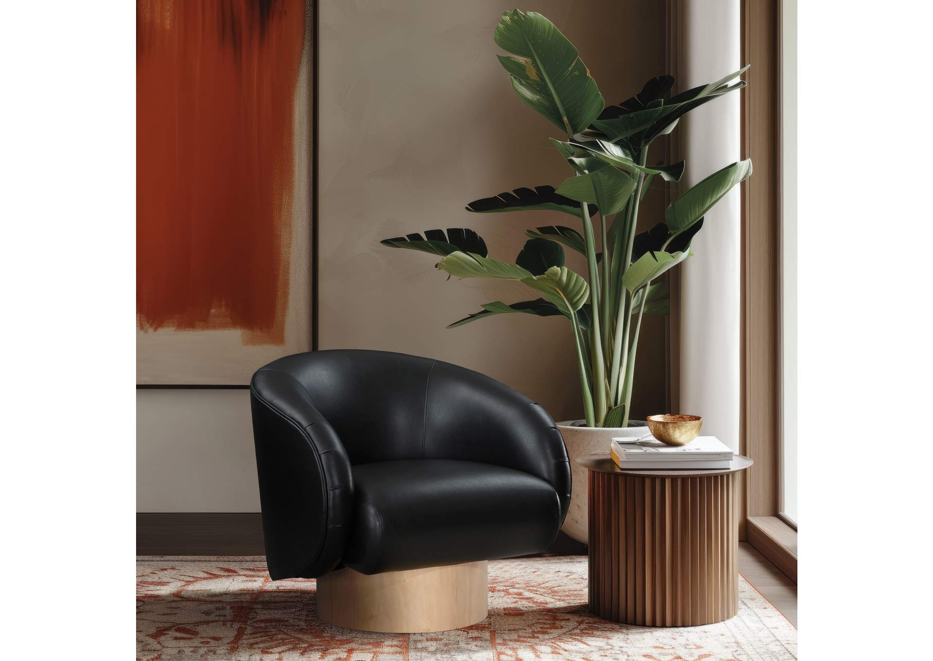 Gibson Black Faux Leather Swivel Accent Chair,Meridian Furniture