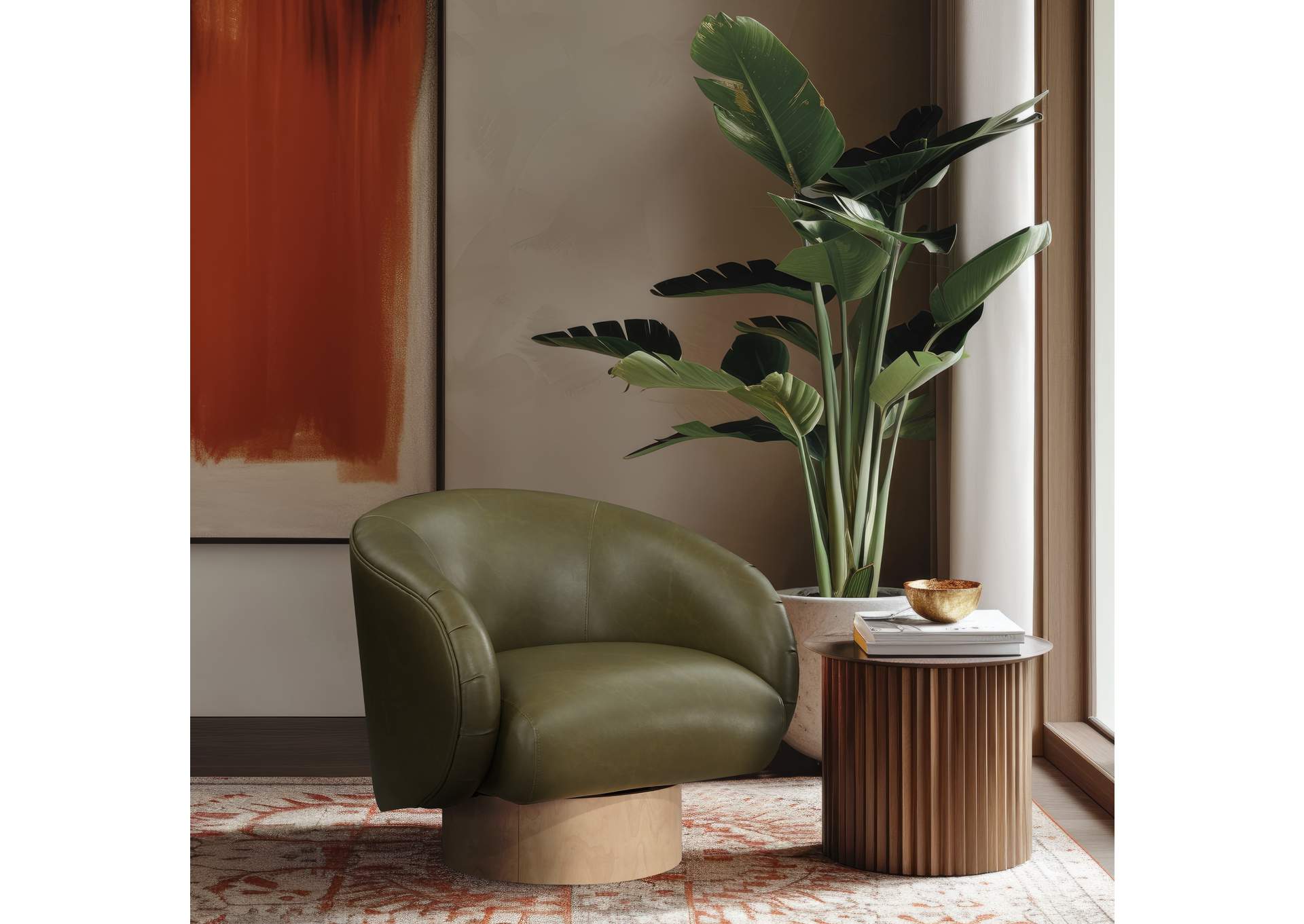 Gibson Olive Faux Leather Swivel Accent Chair,Meridian Furniture