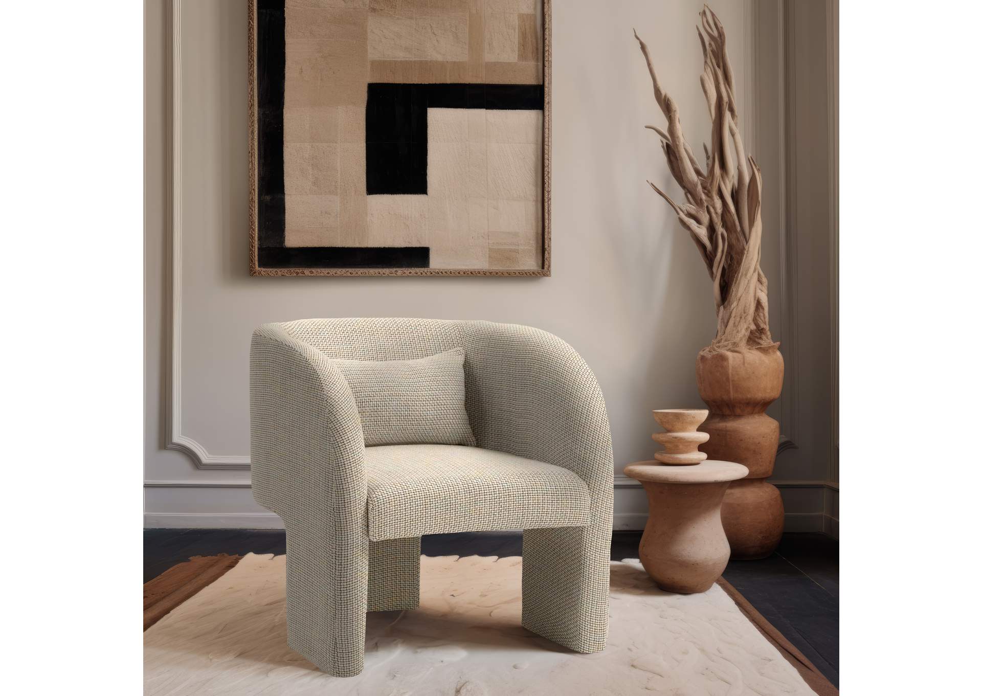 Sawyer Beige Weaved Polyester Fabric Accent Chair,Meridian Furniture