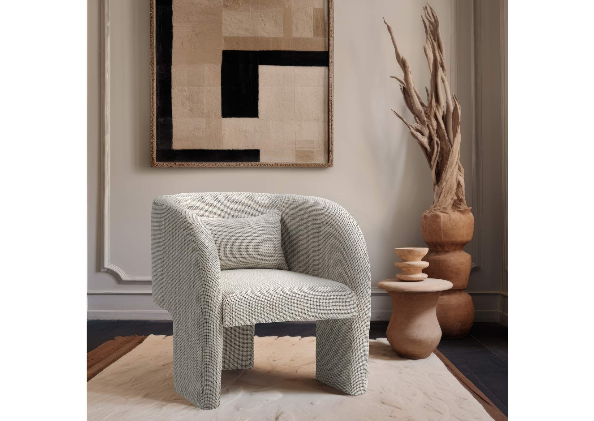 Sawyer Cream Weaved Polyester Fabric Accent Chair,Meridian Furniture