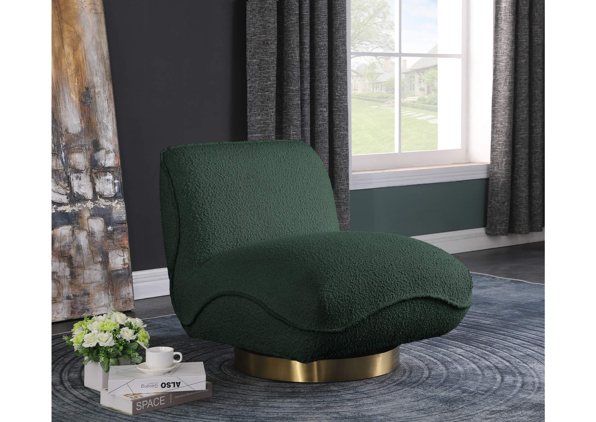 Geneva Green Boucle Fabric Swivel Accent Chair,Meridian Furniture