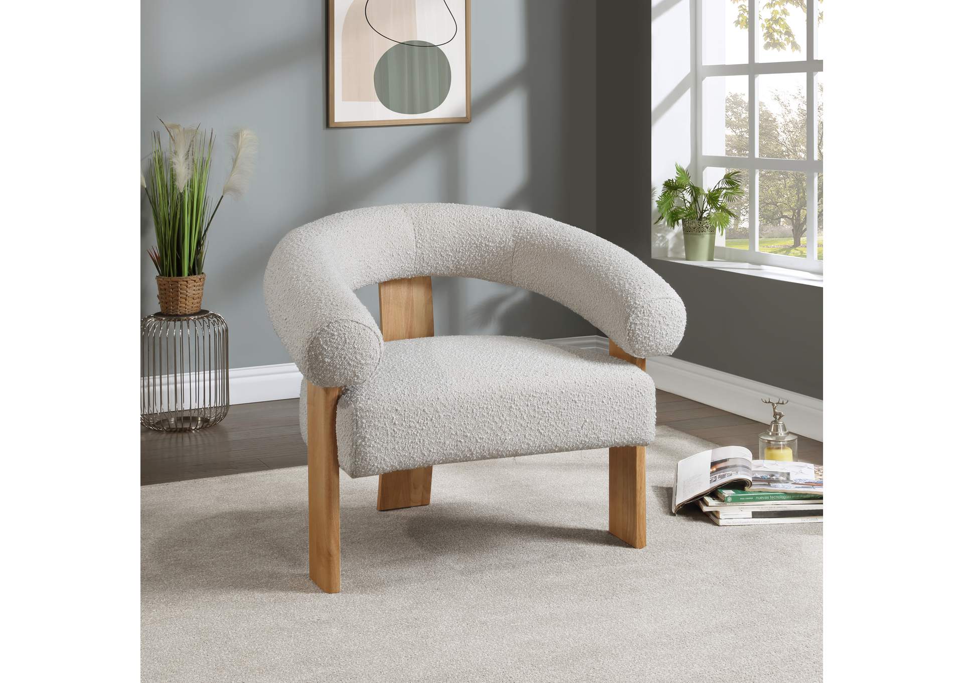Winston Cream Boucle Fabric Accent Chair,Meridian Furniture