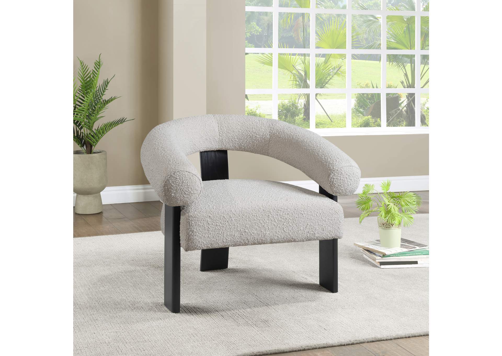 Winston Cream Boucle Fabric Accent Chair,Meridian Furniture