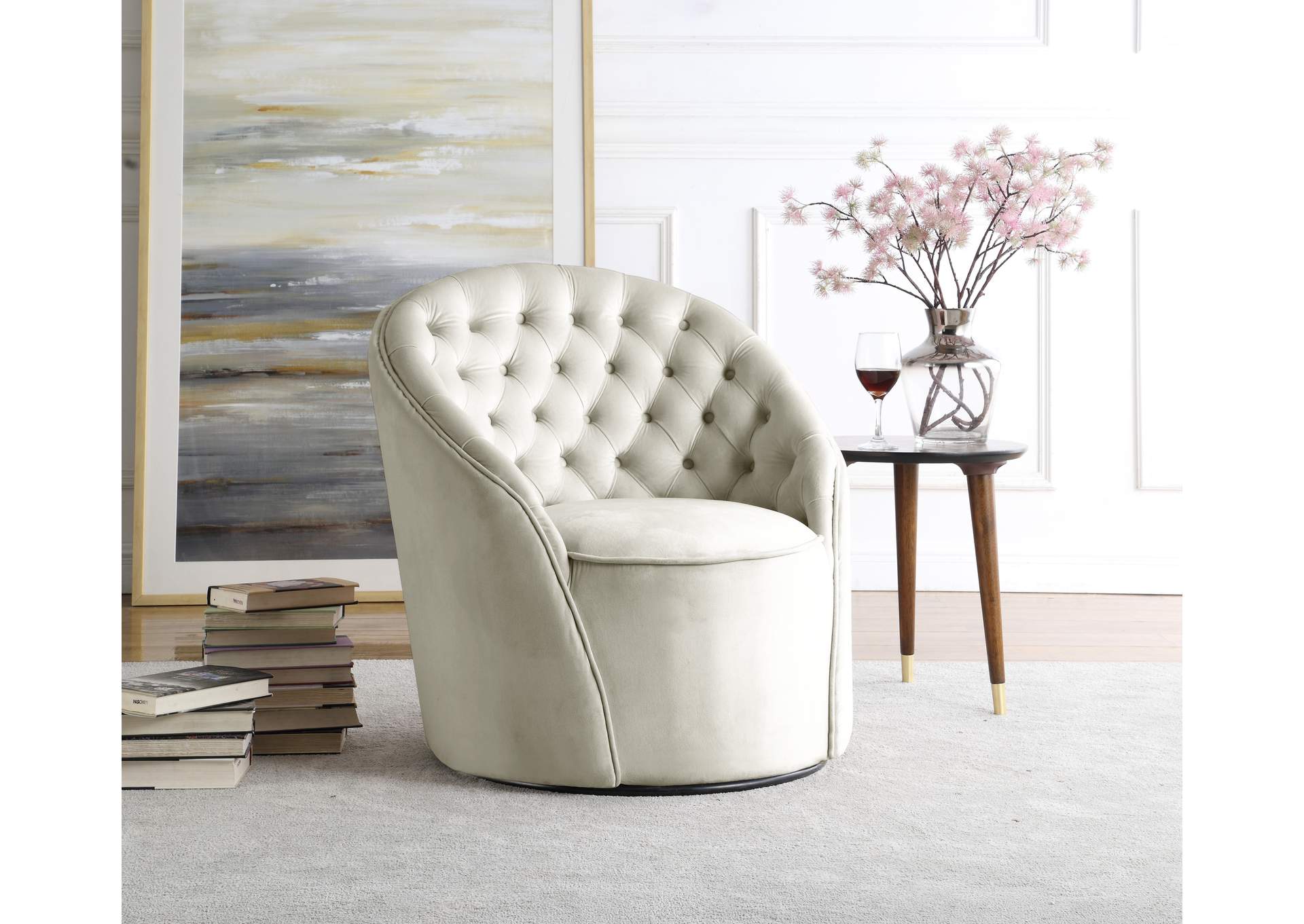 Alessio Cream Velvet Accent Chair,Meridian Furniture