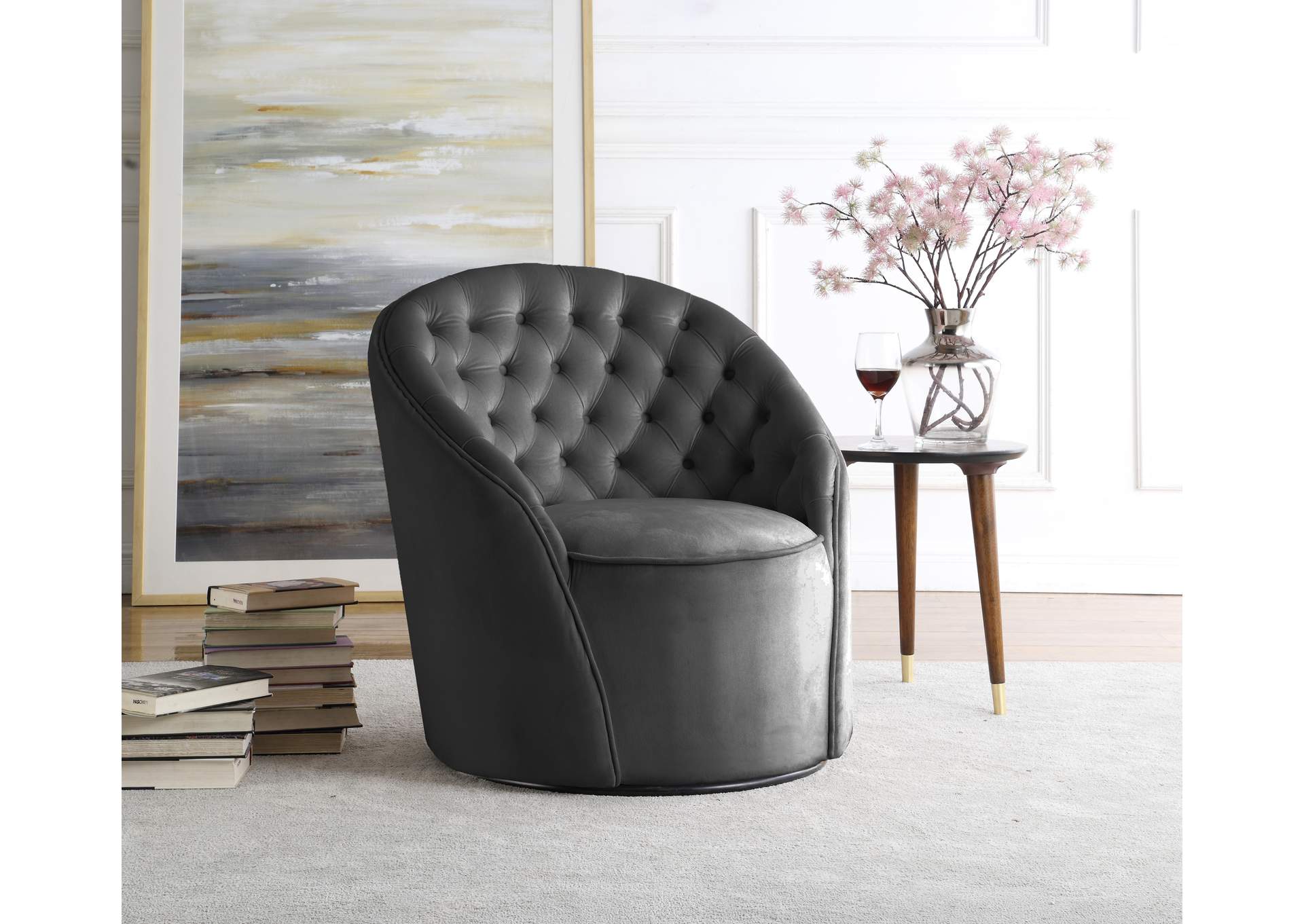 Alessio Grey Velvet Accent Chair,Meridian Furniture