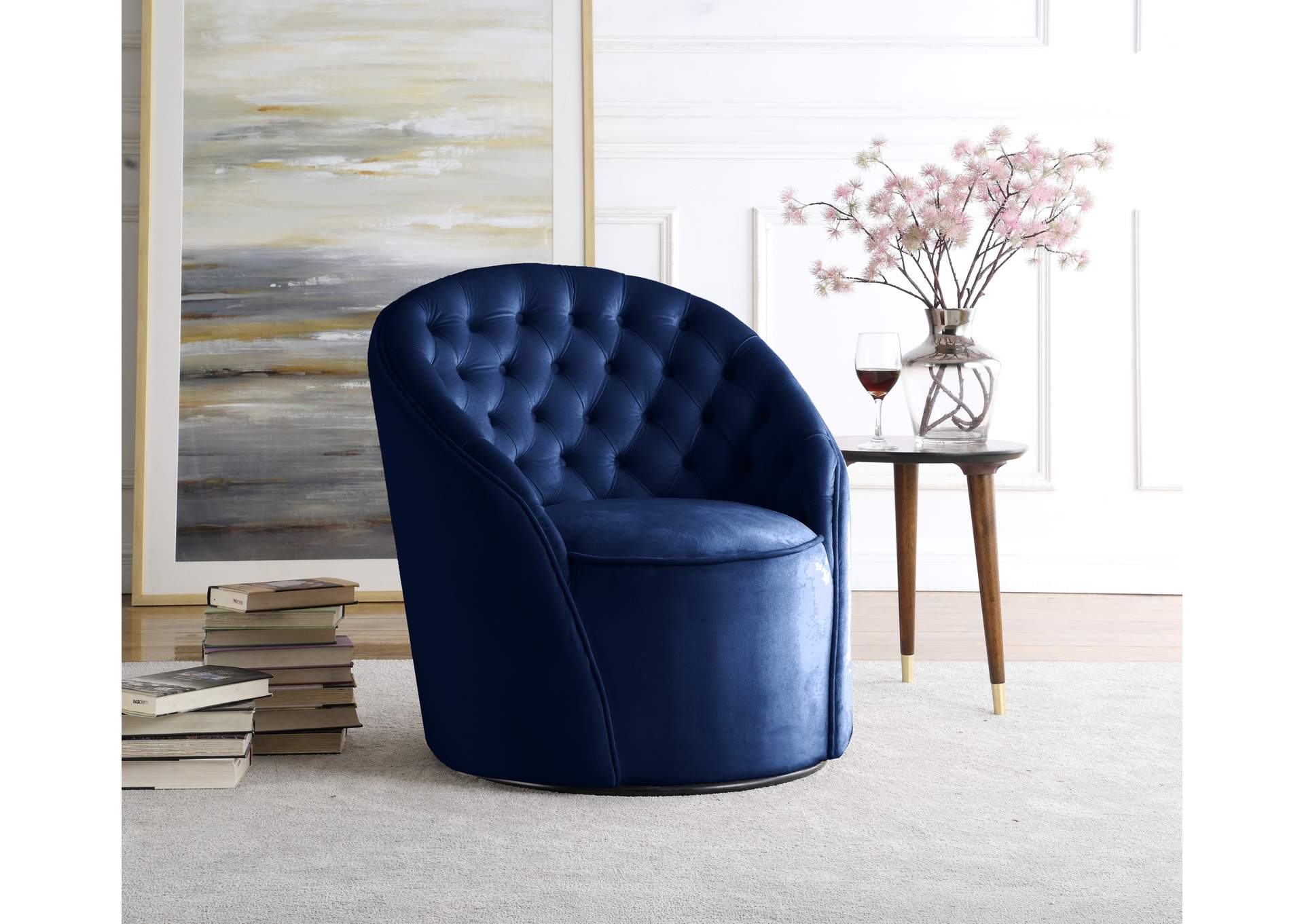 Alessio Navy Velvet Accent Chair,Meridian Furniture