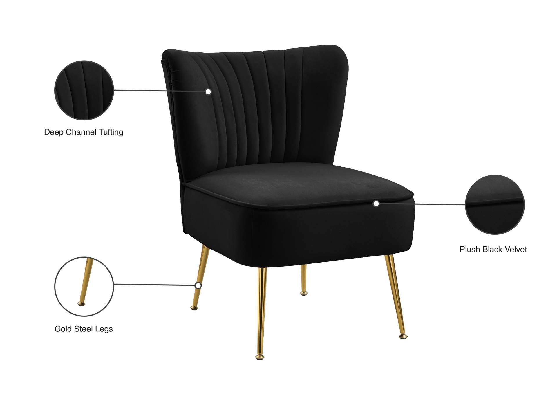 Twin Black Velvet Accent Chair,Meridian Furniture