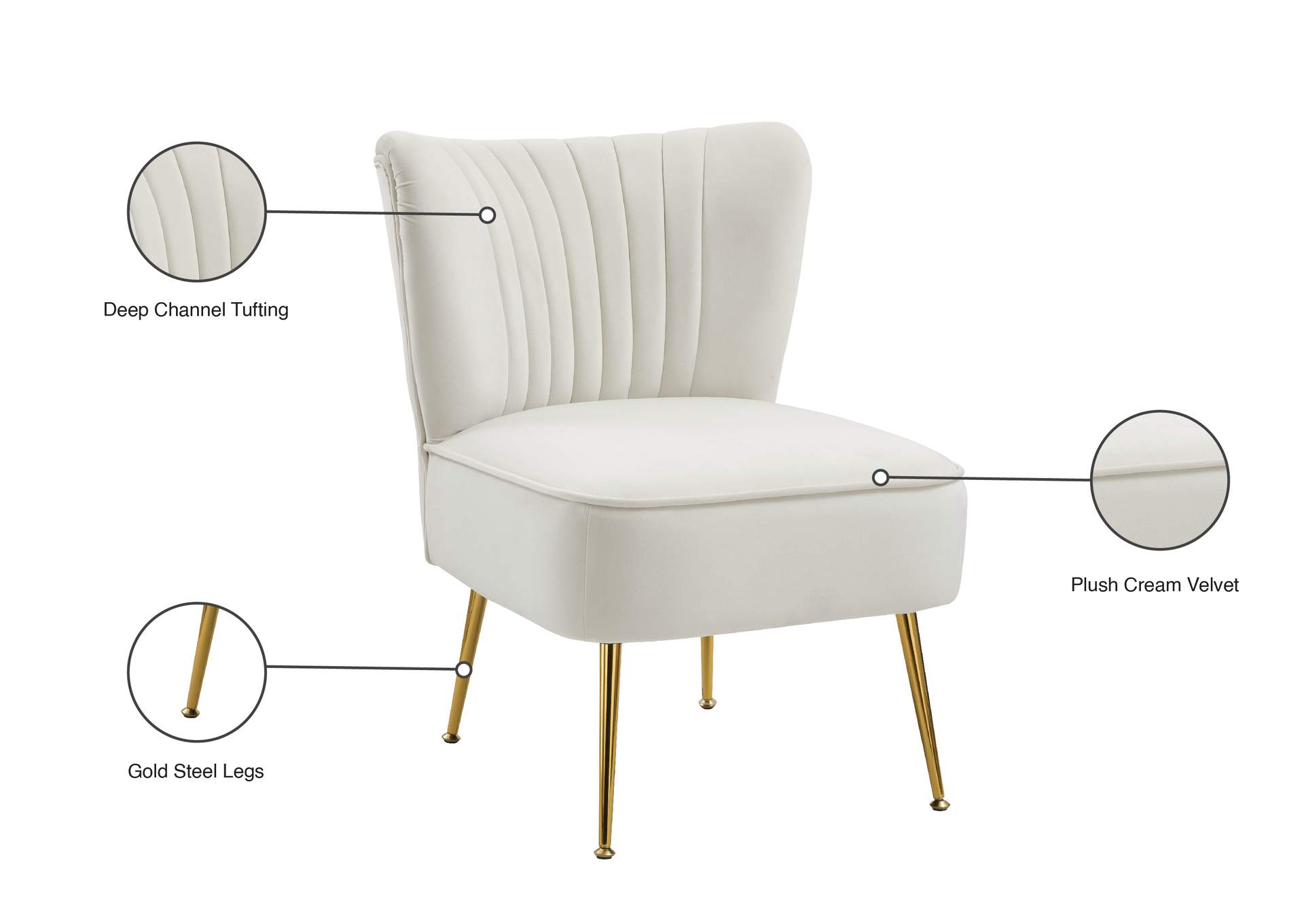 Twin Cream Velvet Accent Chair,Meridian Furniture