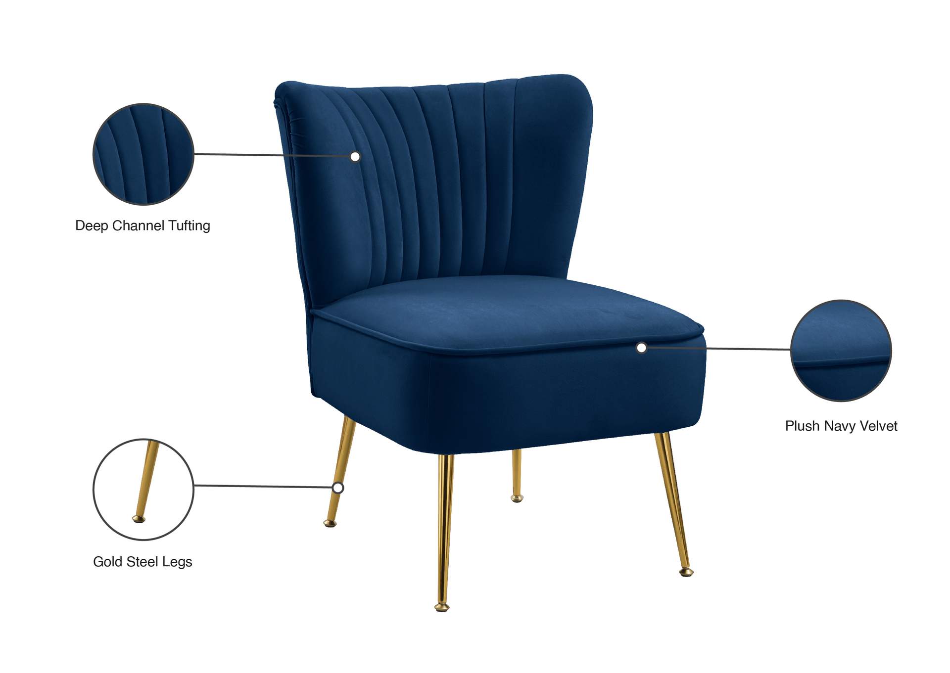 Twin Navy Velvet Accent Chair,Meridian Furniture