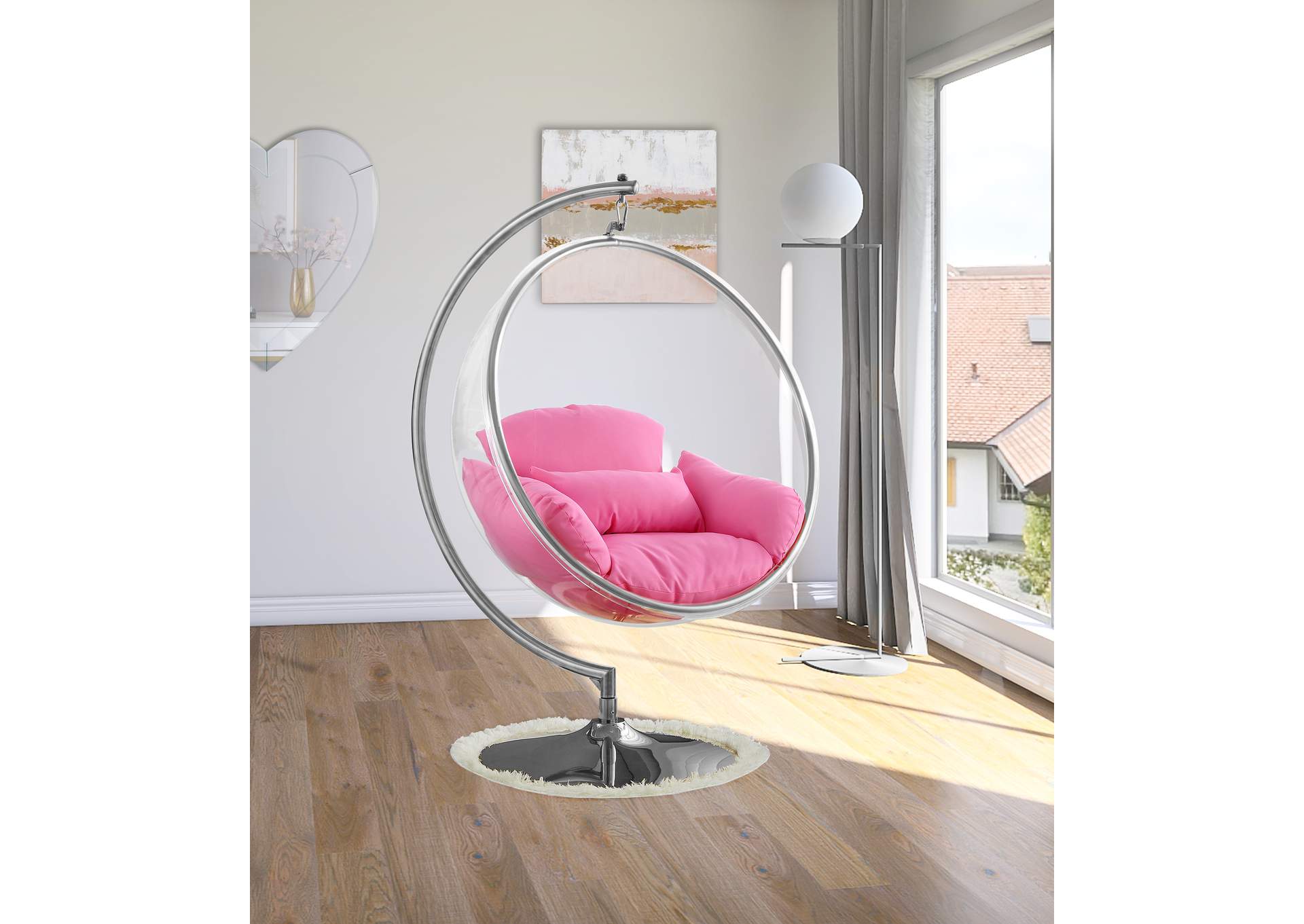 Luna Pink Durable Fabric Acrylic Swing Chair,Meridian Furniture