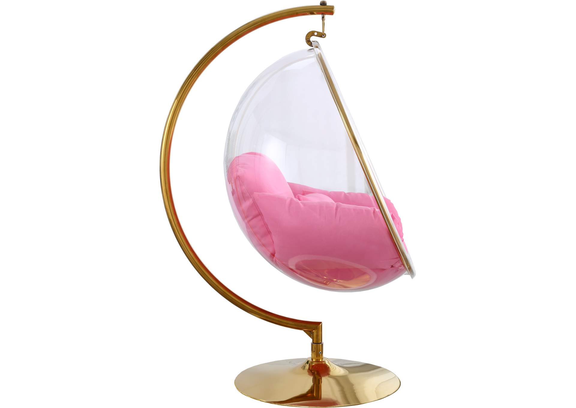 luna pink fabric acrylic swing bubble accent chair