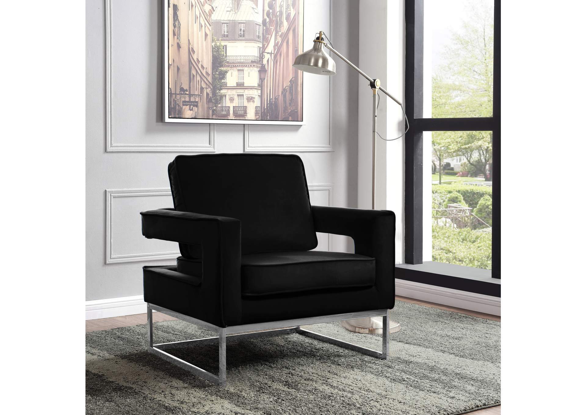 Noah Black Velvet Accent Chair,Meridian Furniture