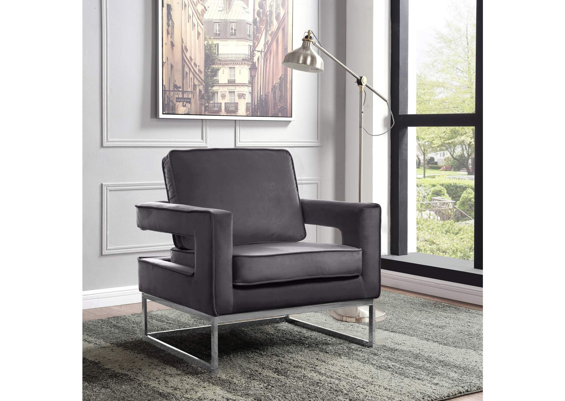 Noah Grey Velvet Accent Chair,Meridian Furniture