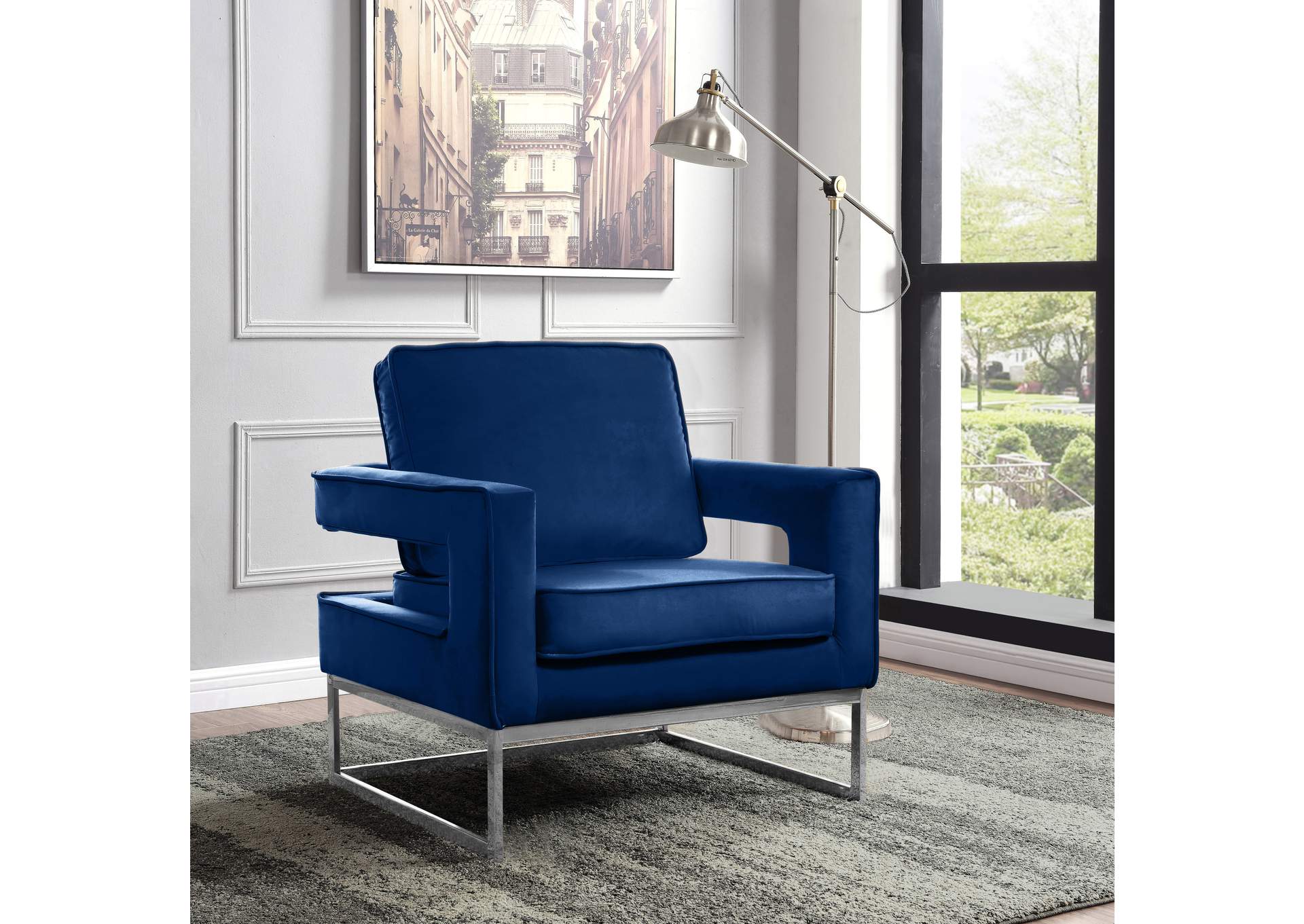 Noah Navy Velvet Accent Chair,Meridian Furniture