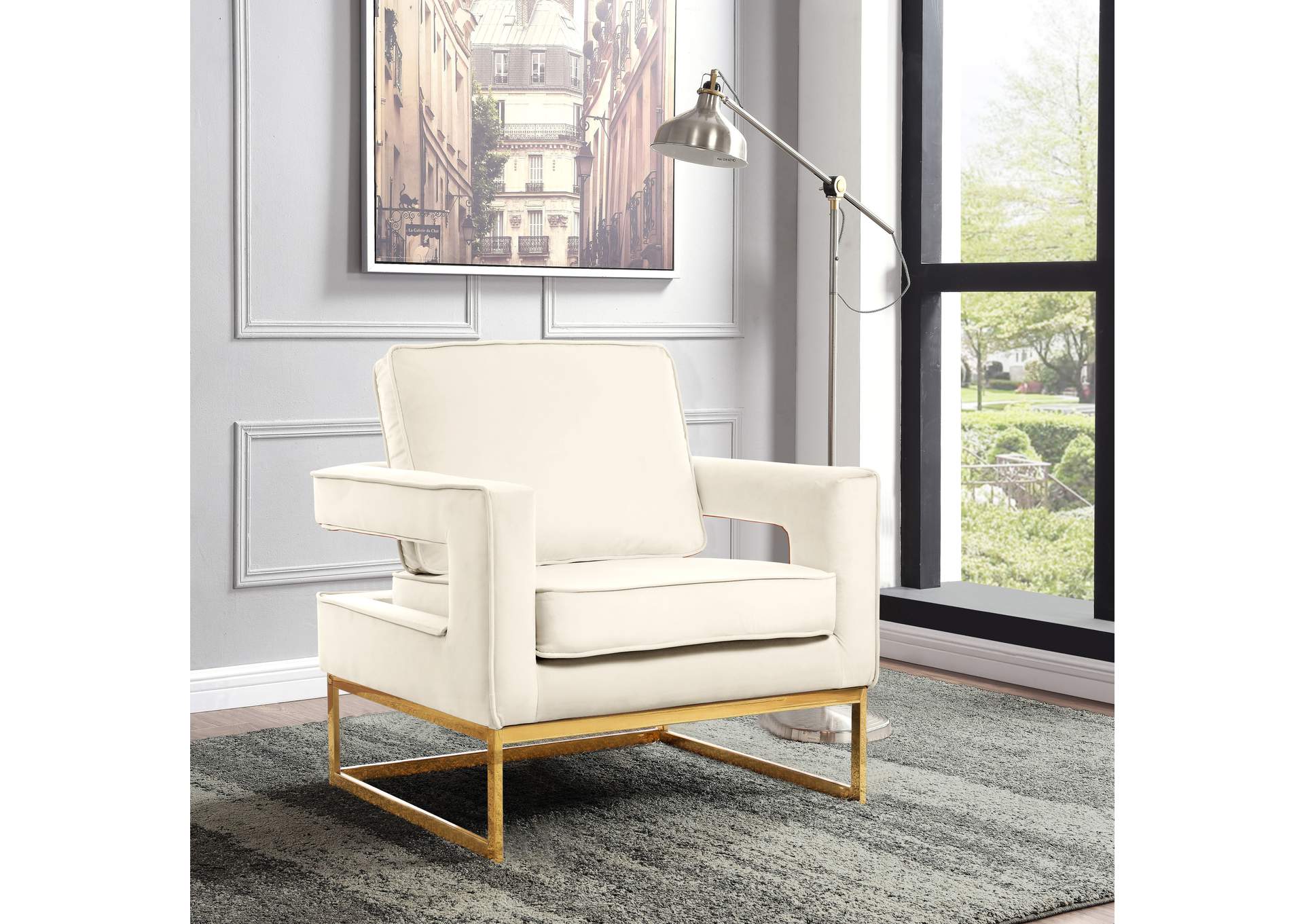 Noah Cream Velvet Accent Chair,Meridian Furniture