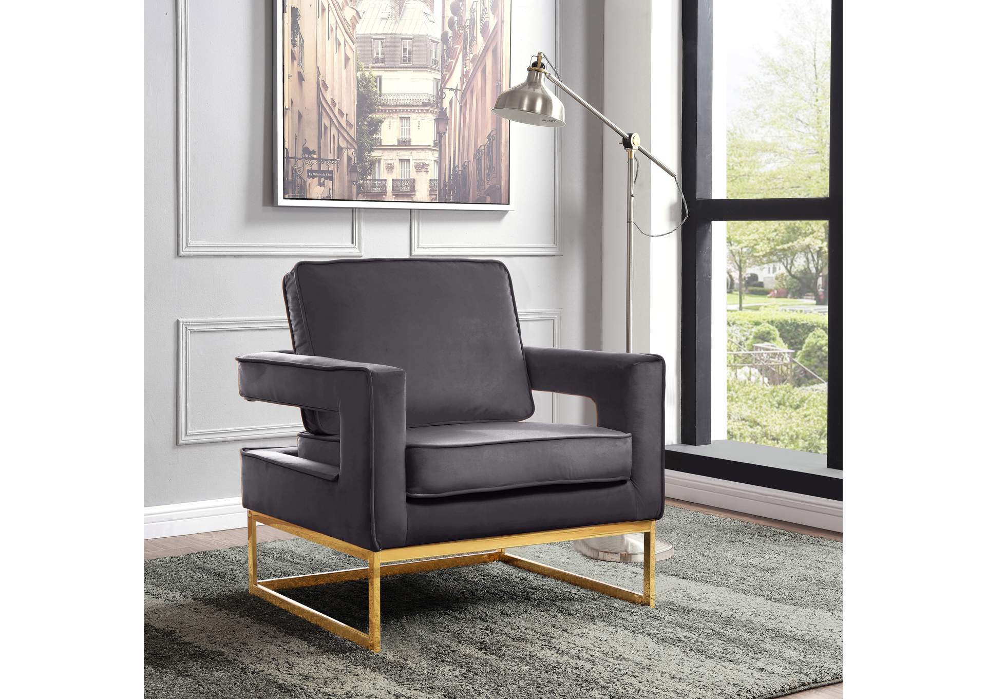 Noah Grey Velvet Accent Chair,Meridian Furniture