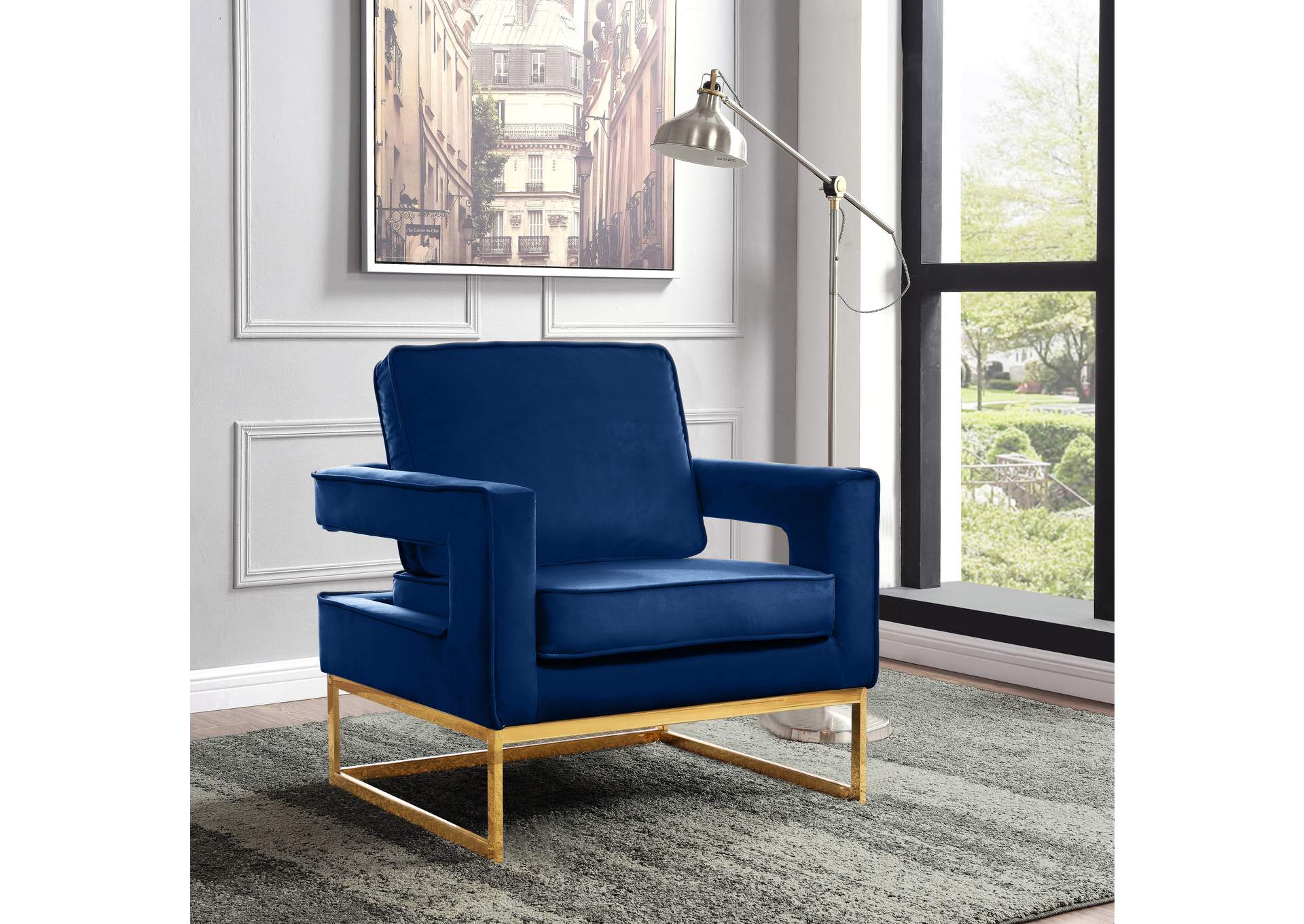 Noah Navy Velvet Accent Chair,Meridian Furniture